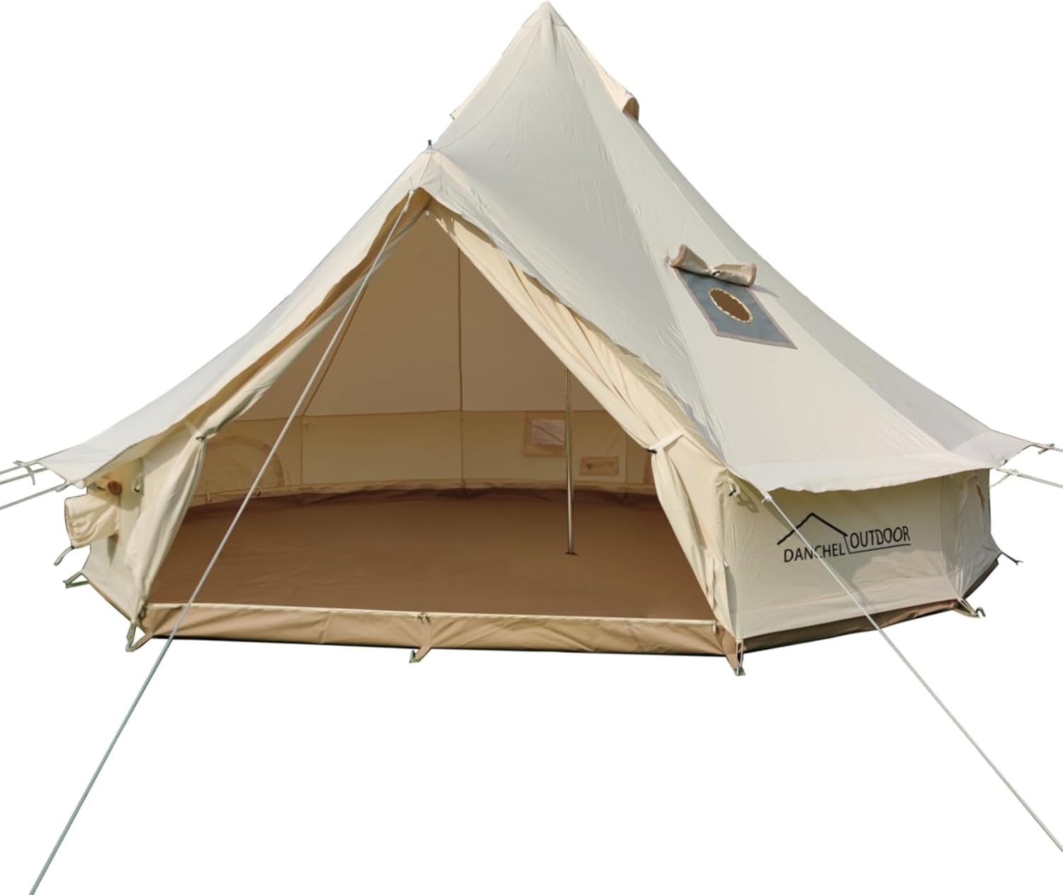DANCHEL OUTDOOR B5PRO 4 Season Canvas Bell Tent with Stove Jack, Heavy-Duty Camping Yurt Large Hot Tent for 4/6/8 Person Family Winter Hunting Party Backyard, 13ft/16.4ft/20ft