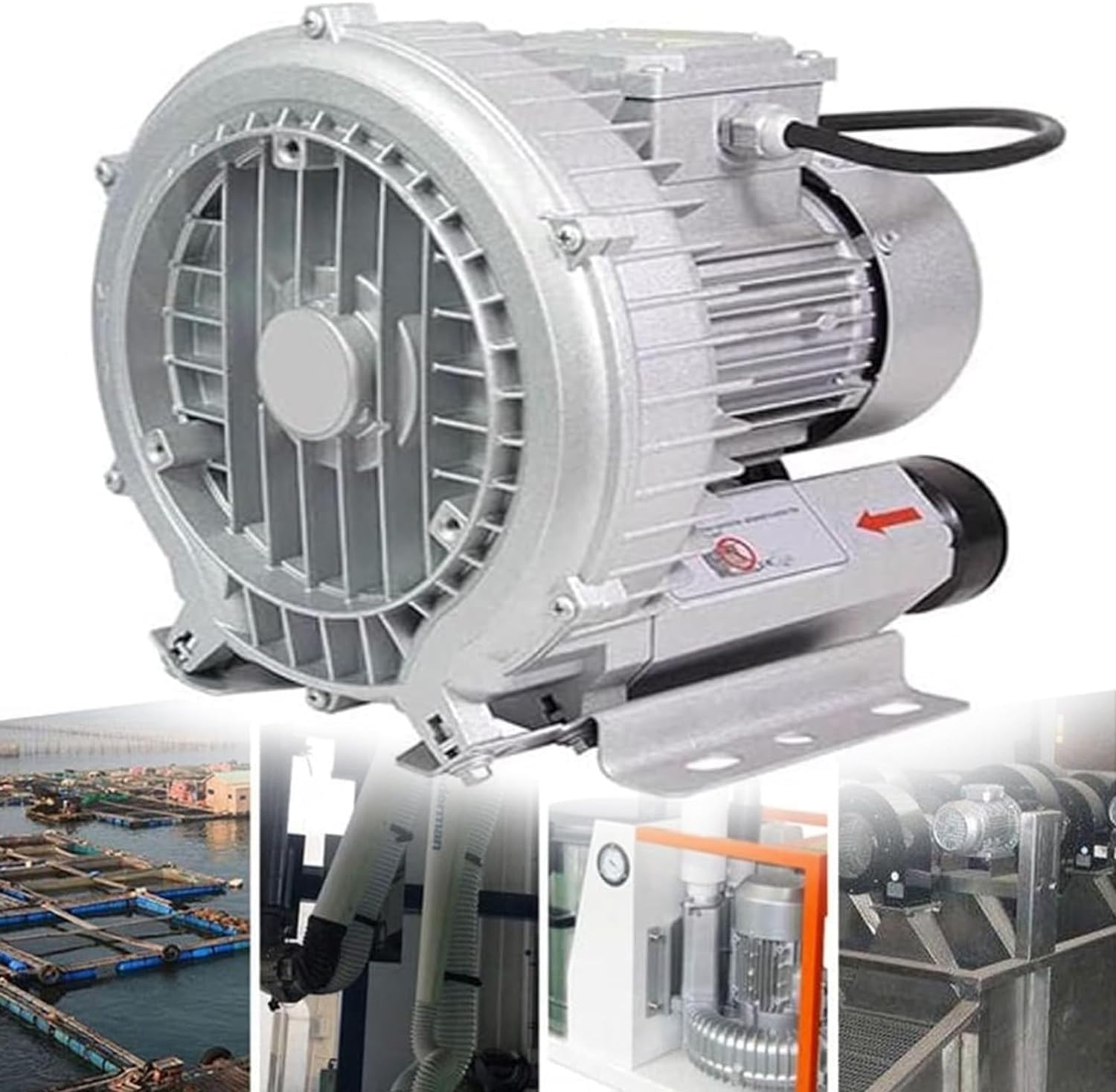 Regenerative Blower, 220V Single Phase High-Pressure Vortex Blower, 0.16HP 0.24HP 0.34HP 0.5HP 0.74HP 1.01HP 1.48HP 2.01HP Air Pump For Sewage Aera(350W)
