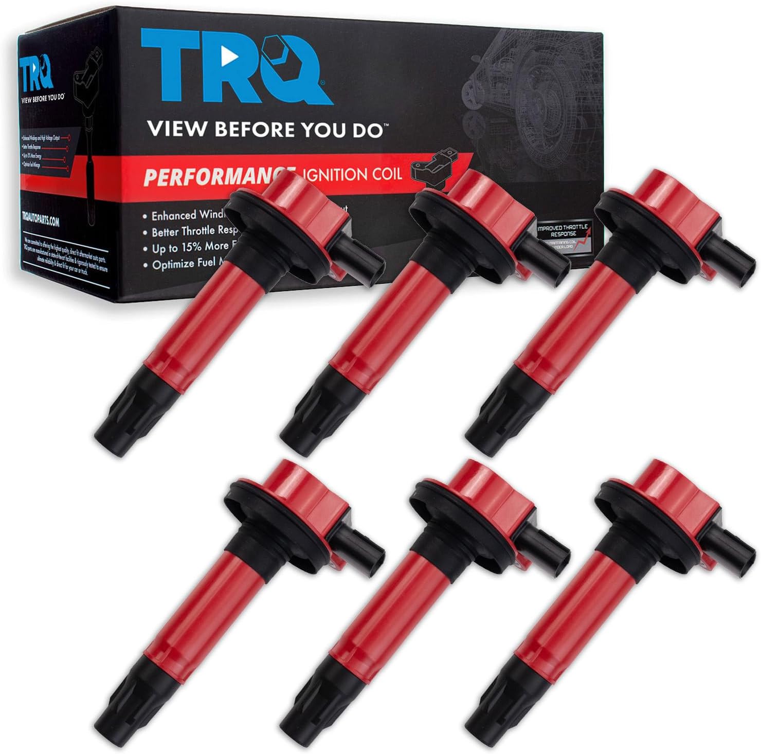 TRQ Ignition Coil Set 6 Piece High Temperature Epoxy Compatible with 16-19 Ford Edge F-150 Flex Mustang Taurus Explorer Police Interceptor Transit-250 Transit-350 17-20 Lincoln Continental MKT MKX