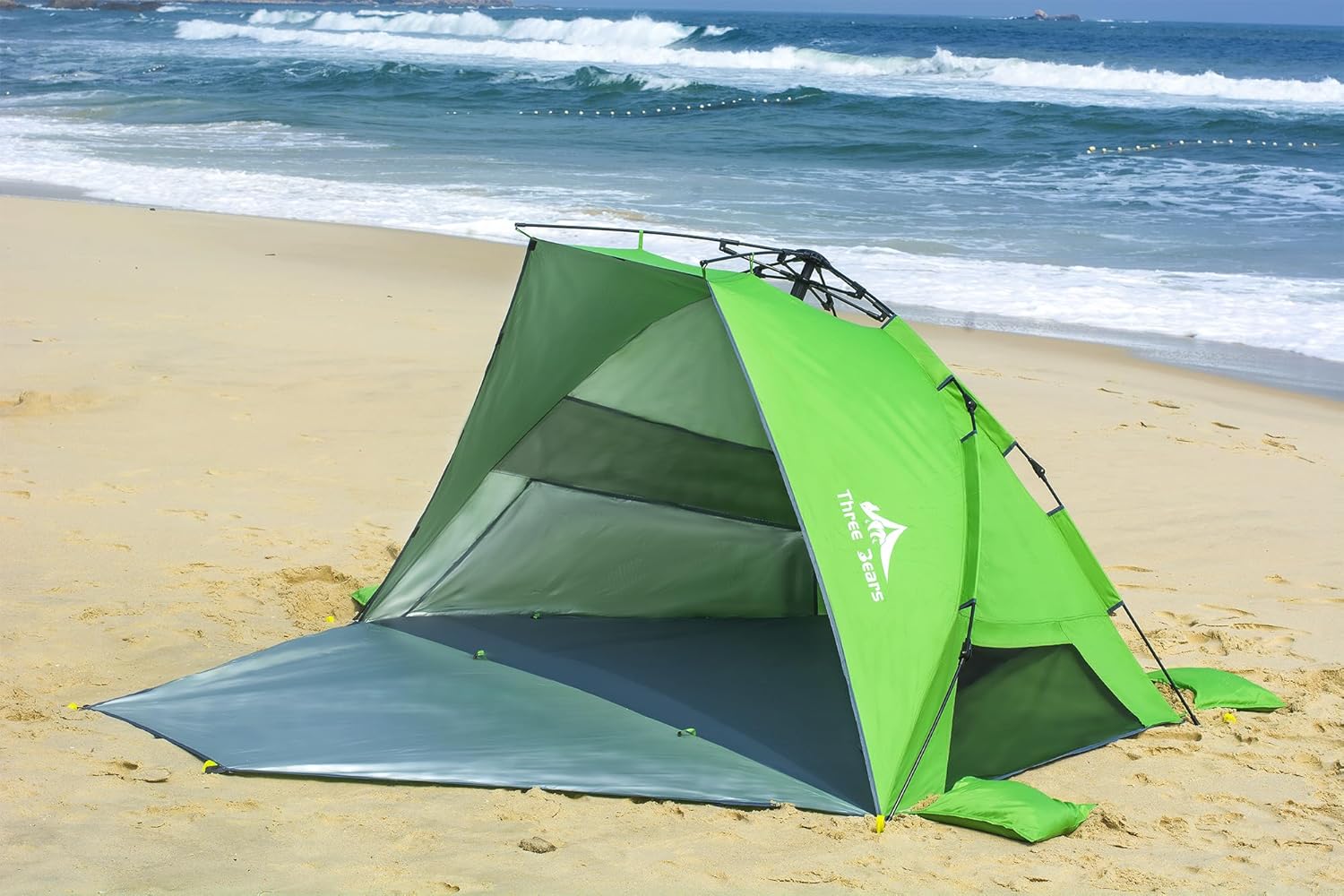 Three Bears Pop Up Beach Tent Sun Shade Shelter for 3-4 Person, UPF 50＋ UV Protection, Lightweight & Easy Setup Beach Shade Canopy, Portable Beach Shade Tent Beach Cabana (Green)