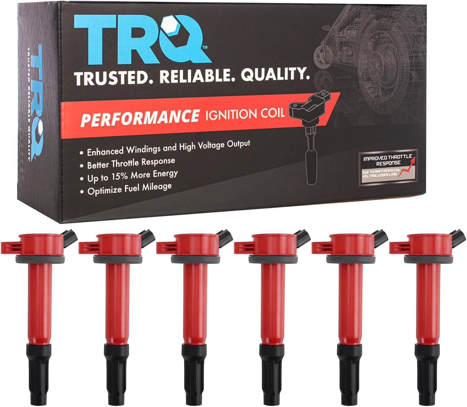 TRQ Ignition Coil Set 6 Piece High Temperature Epoxy Compatible with 2006-12 Ford Fusion 09-12 Escape 08-11 Mazda Tribute 06 Lincoln Zephyr 09-11 Mercury Mariner 06-11 Milan