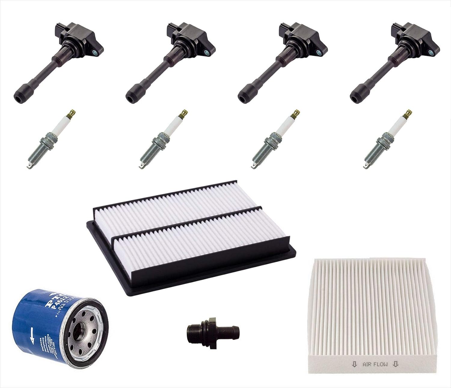 Ignition Coils Plugs Air Oil Cabin Filters Tune-up Kit Fits for 13-17 Nissan Sentra 1.8L