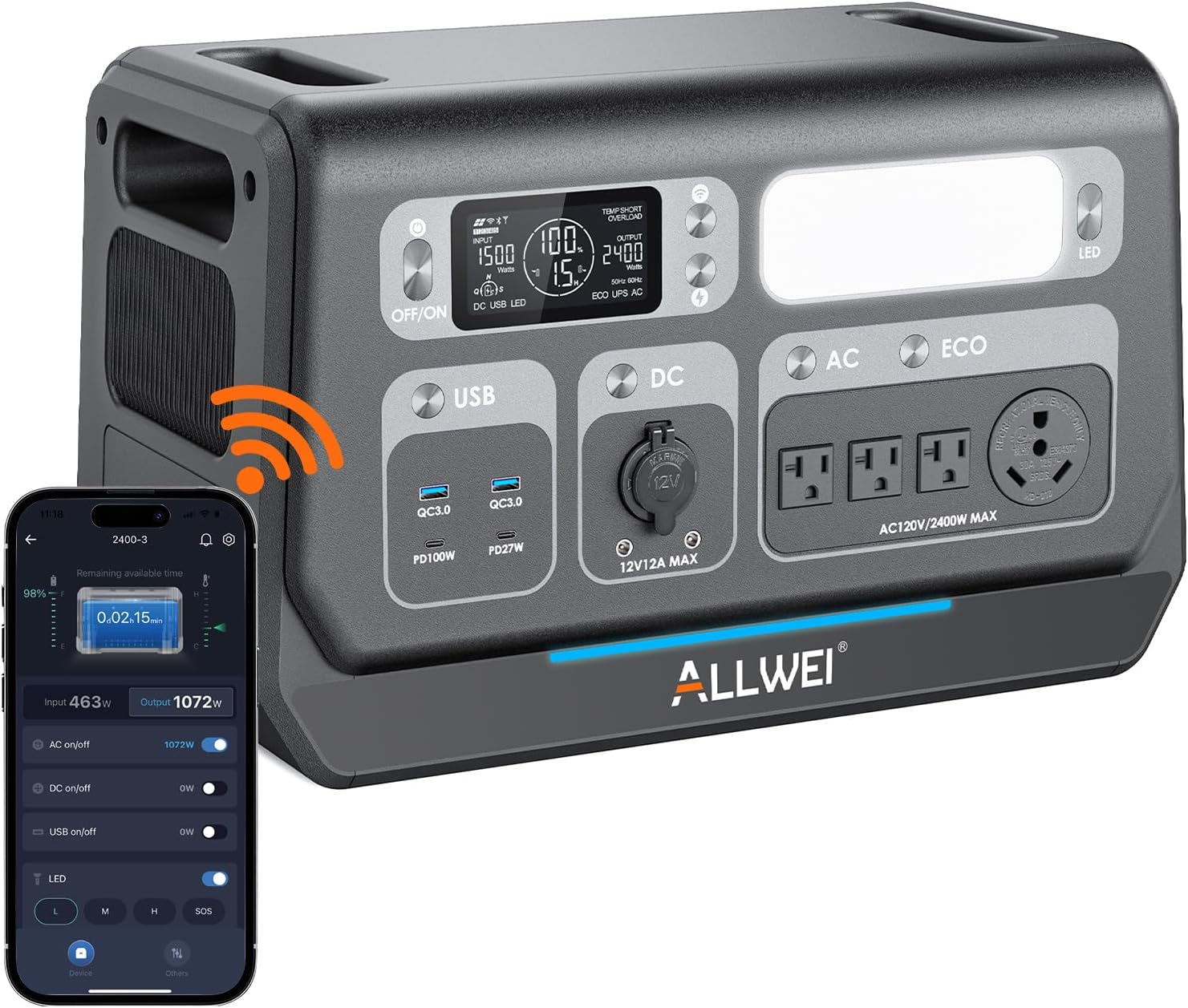 ALLWEI LiFePO4 Solar Generator 2400W with 2x 200W Solar Panels & B200 PRO Expansion Battery, 4096Wh Portable Power Station, Fast Charge in 1.5H, UPS Battery Backup for RV Camping Home Off-Grid
