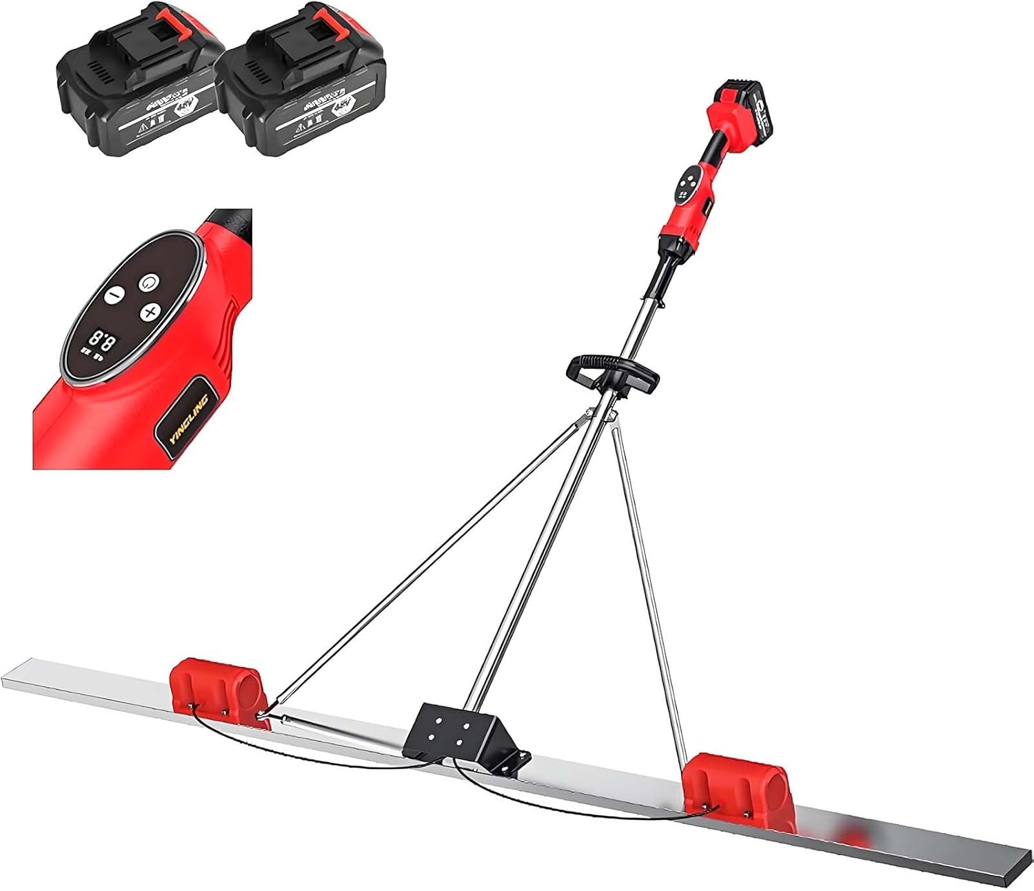 Upgraded Dual Motor Concrete Power Screed,Cordless Electric Vibrator Tool with 48V Lithium Battery,6000RPM for Cement Finishing,Sturdy Triangular Structure,High Efficiency(1Battery,1.8m)