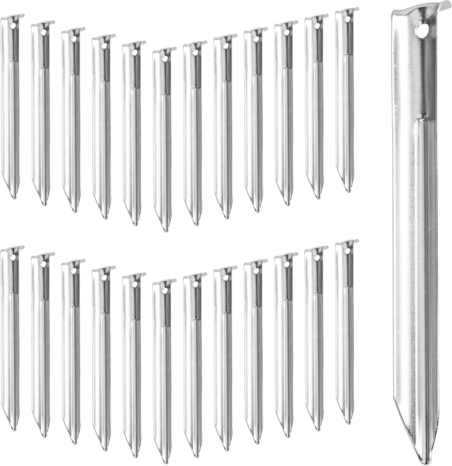 Relaxdays Tent Pegs Set of 25, Ground Anchor for Hard Soil, Camping, Rounded Hooks, Steel, Durable, 18x2x1.5 cm, Silver, Alloy, 18 x 2 x 1.5 cm