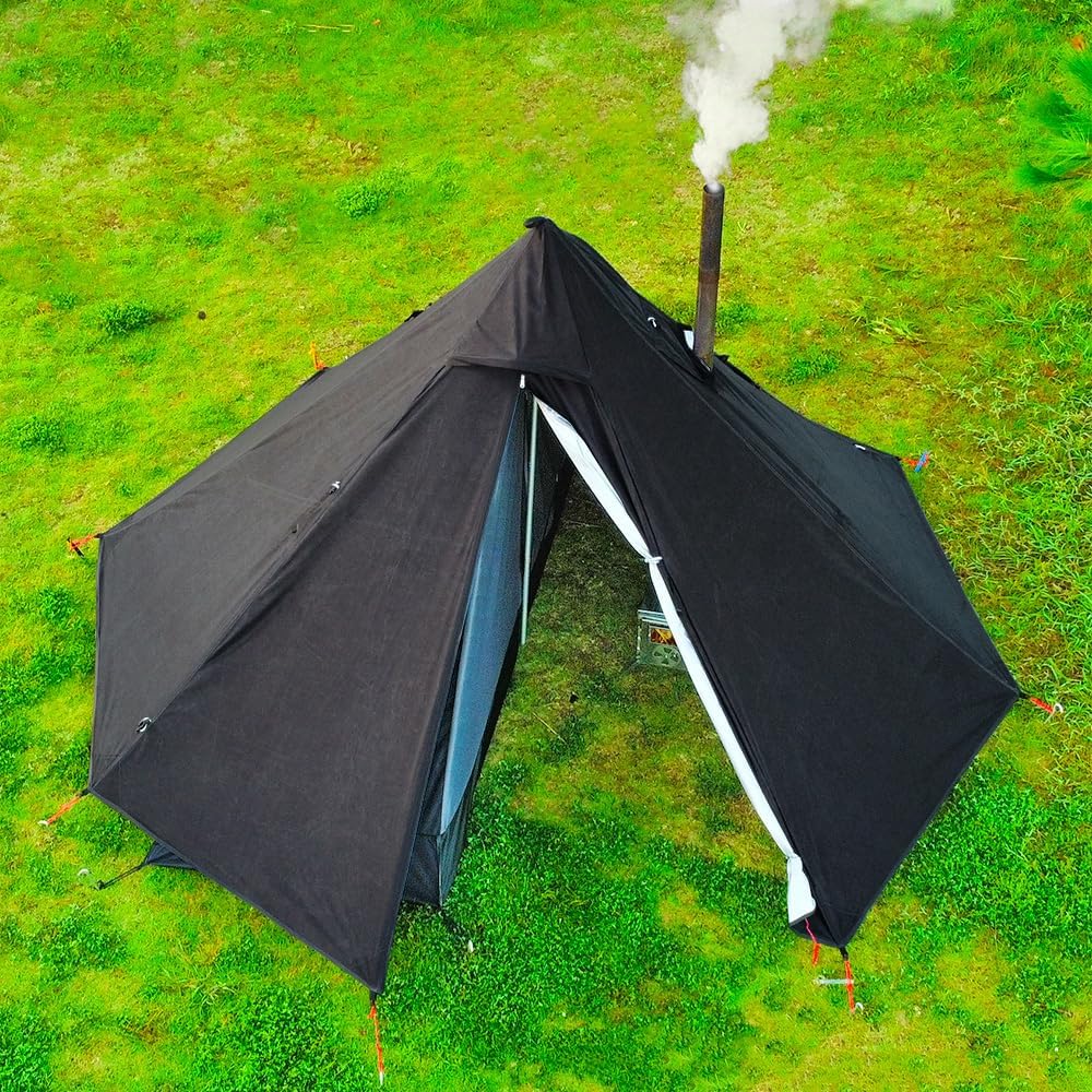 1 Person Tent Lightweight Teepee Hot Tent with Furnace Hole Four Seasons Waterproof Camping Hiking Hunting Fishing Backpack