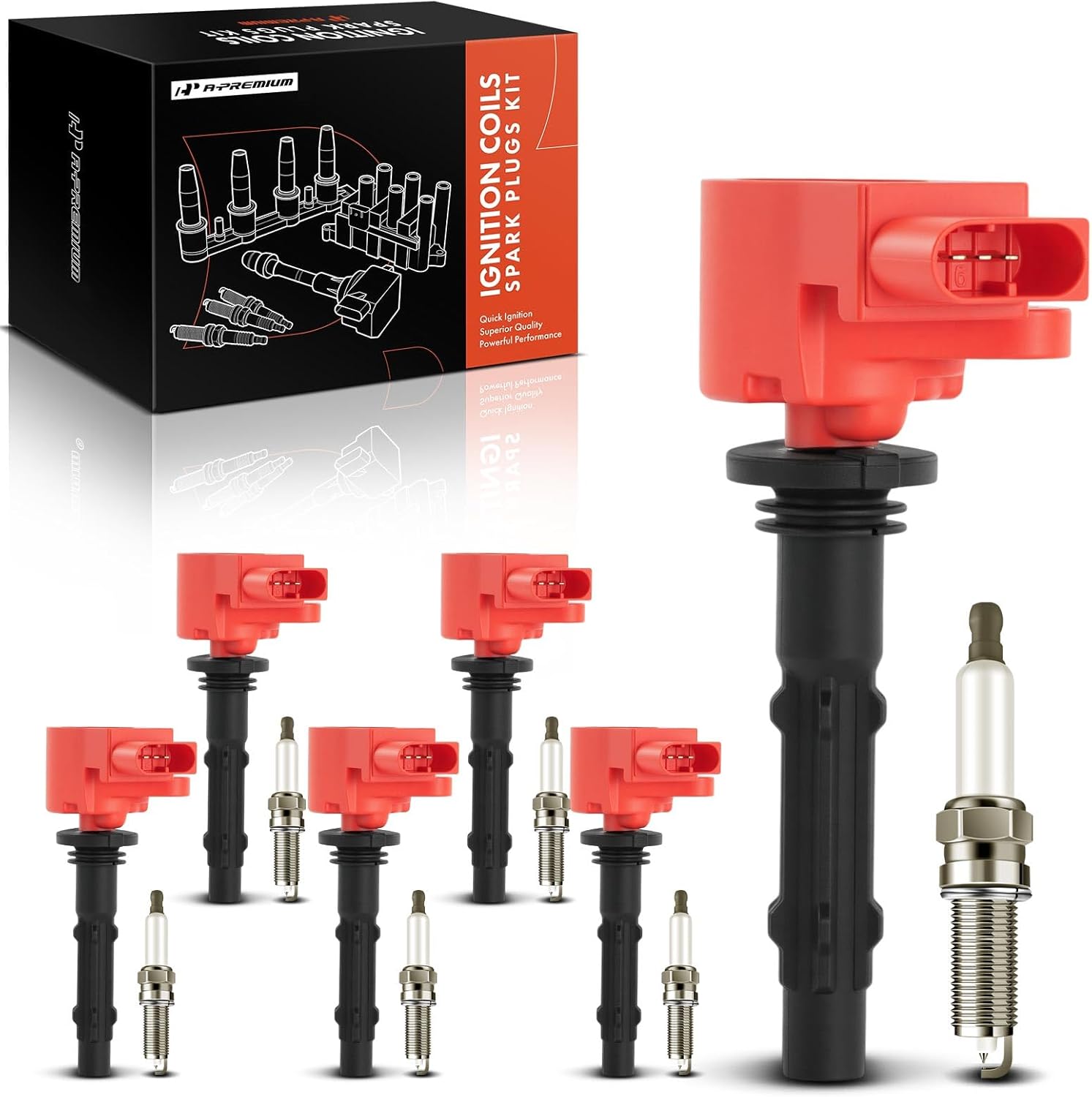 A-Premium Red Set of 12 Ignition Coil Pack and Iridium Spark Plugs Compatible with Mercedes-Benz C230, C250, C280, C300, C350, E300, GLK350, ML350, S400, SLK280, R350, CLK350 & Dodge & Freightliner