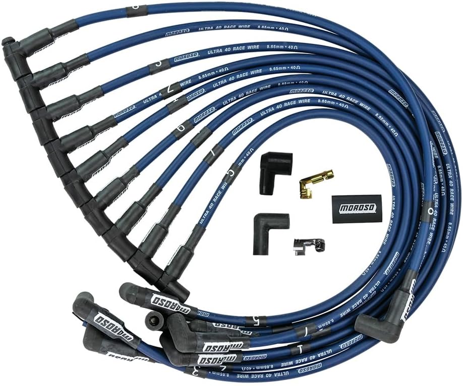 Moroso 73664 Blue Ultra 40 Spark Plug Wire Set, Fits Small Block Chevy Engines w/HEI Distributor, 90 Degree Plug Ends