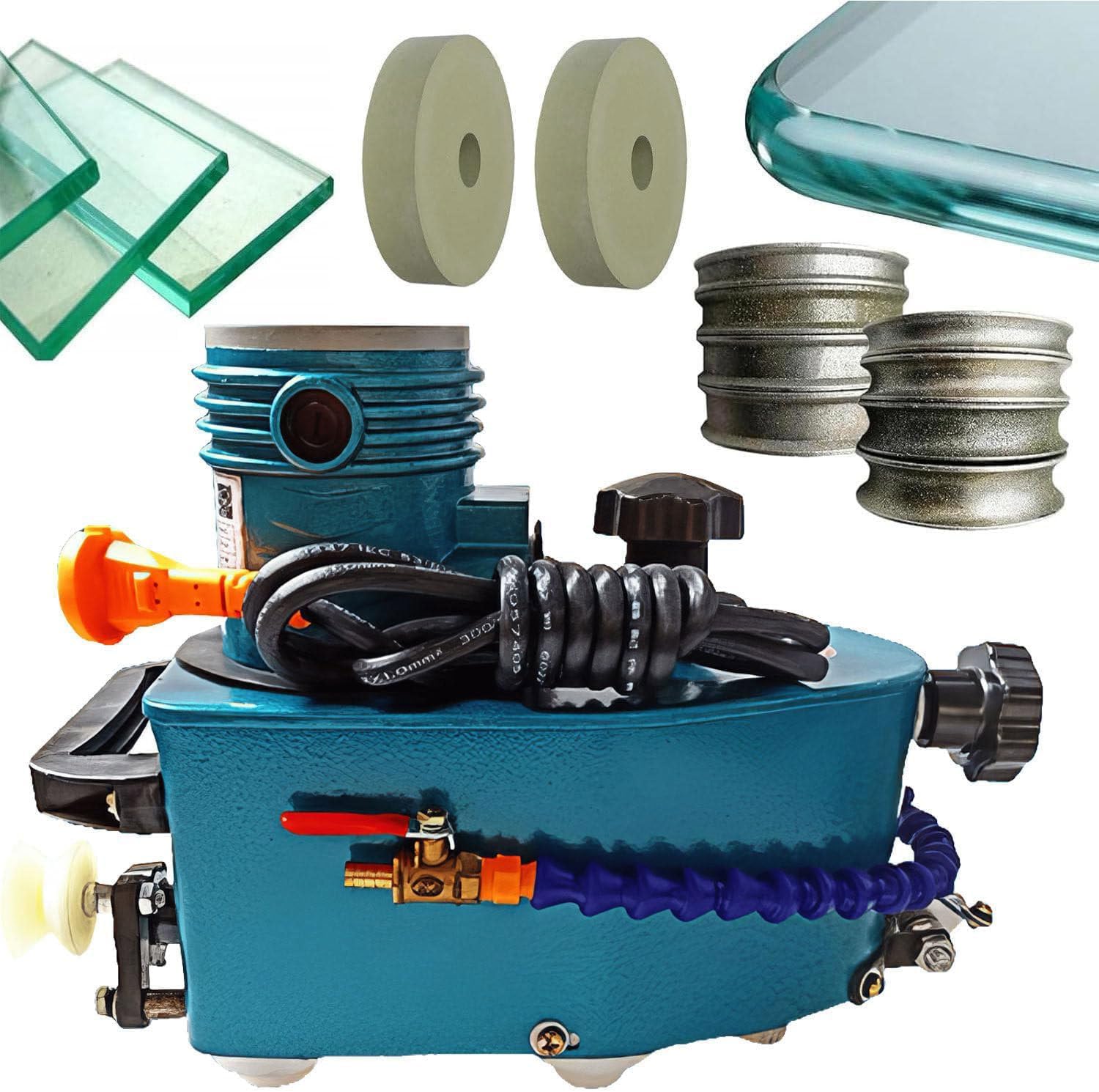 Glass Edge Polishing Machine, 800W Electric Small Glass Edging Machine, 8000r/Min Straight Round Bevel Edge Grinder Polish Edge Machine for Plexiglass Acrylic Marble Ceramic Blue