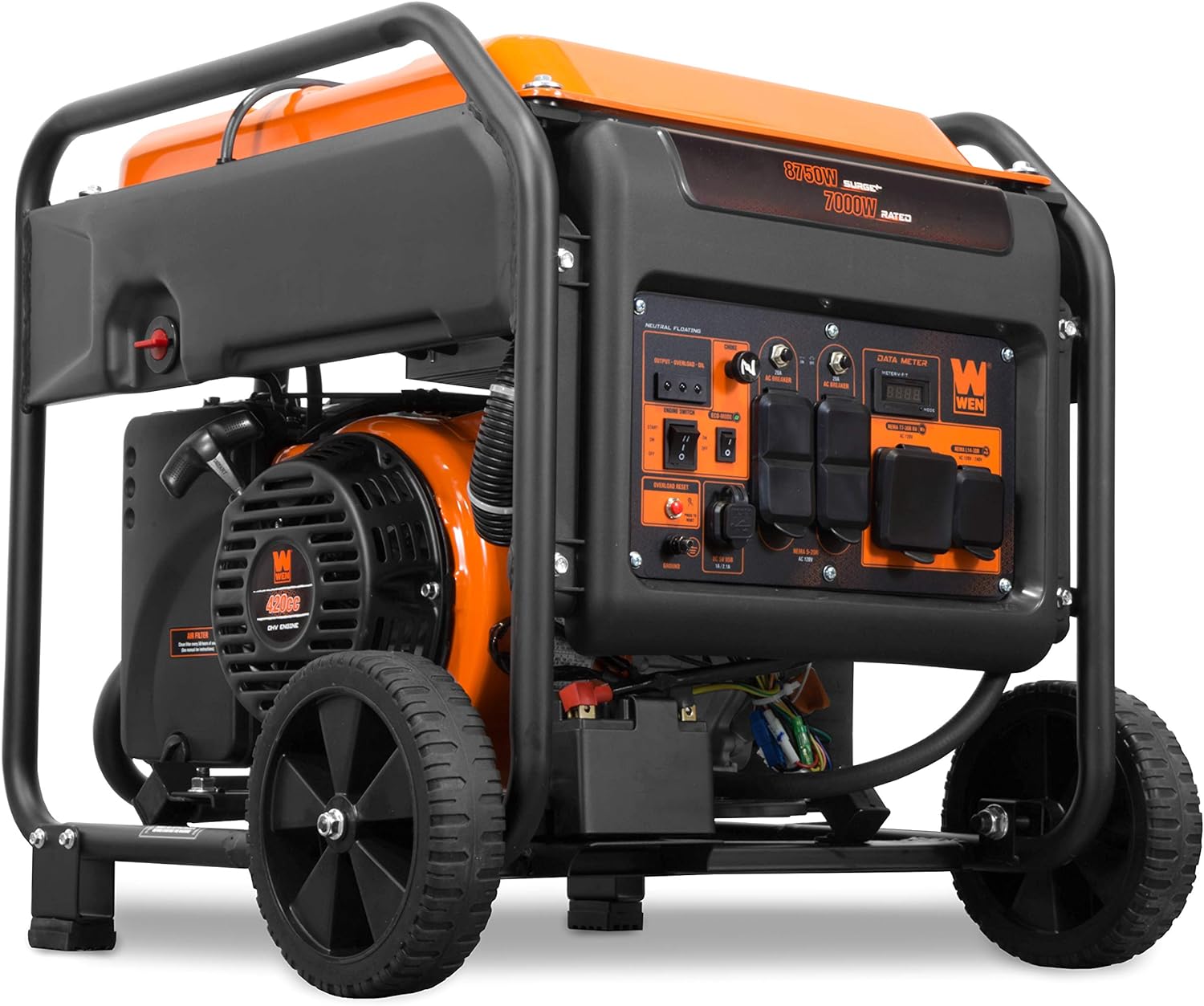 WEN GN875i RV/Transfer-Switch-Ready 8750-Watt Electric Start Open Frame Inverter Generator, Black