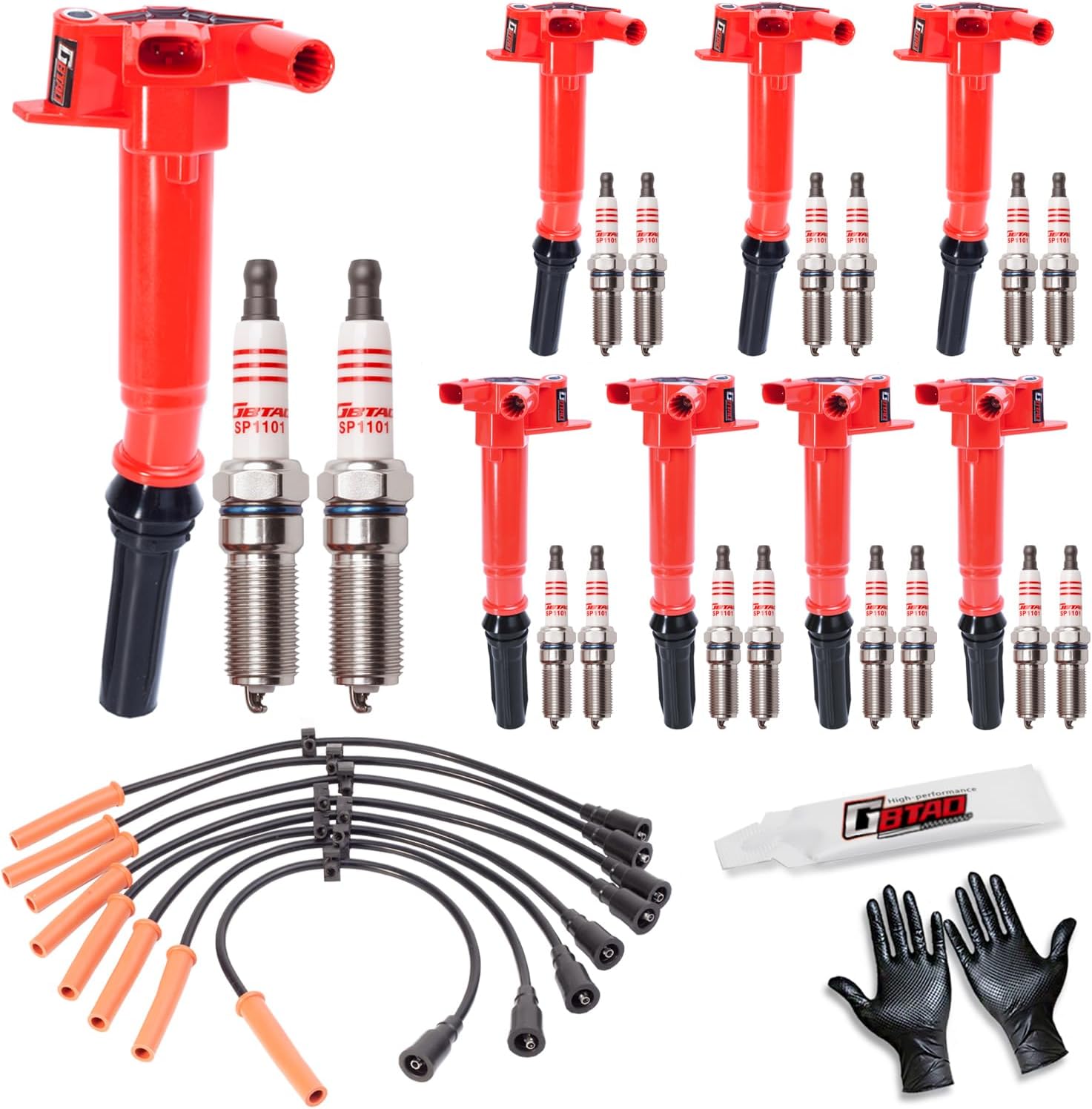 Set of 8 Ignition Coil Pack and Spark Plug Wires for 6.2L V8 2010-2017 Ford F250 F150 F350 E350 Super Duty Lobo Replaces UF631 UF639 Left Driver & Right Passenger