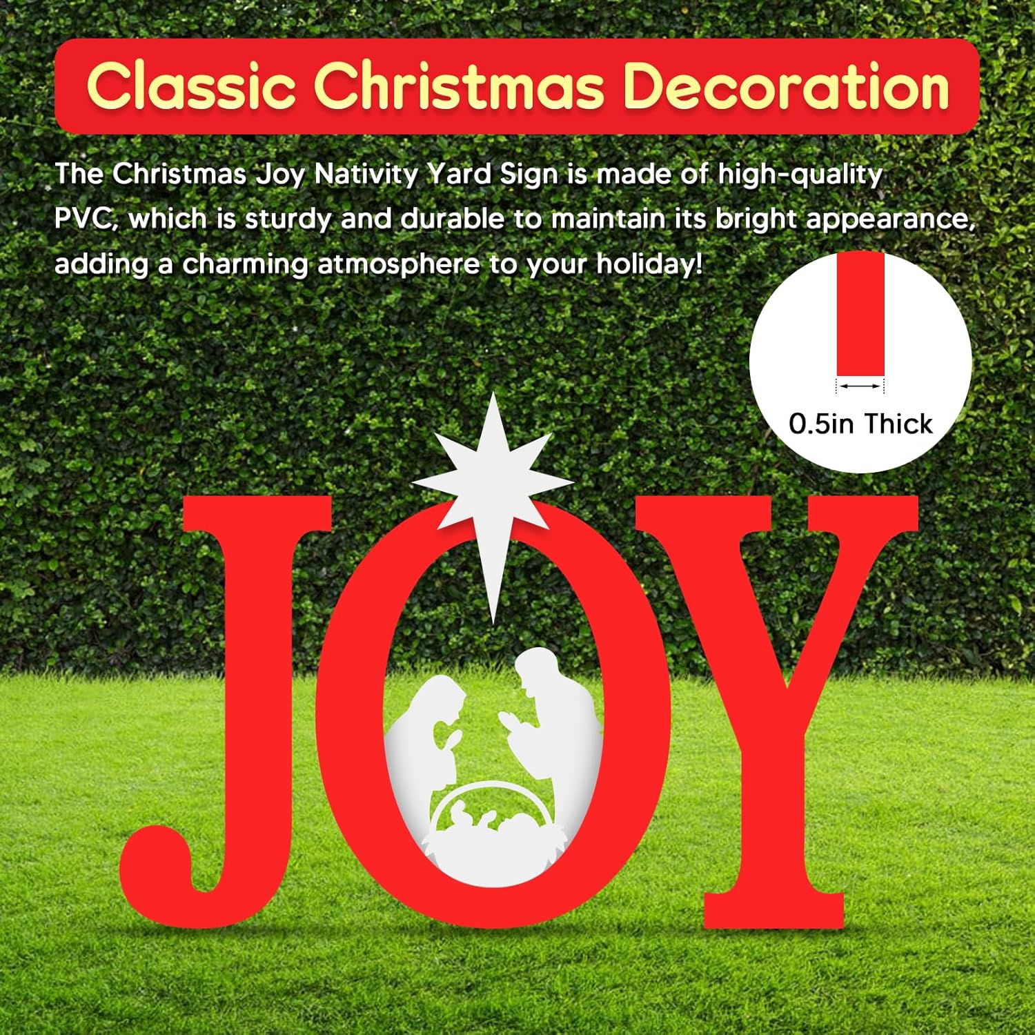 Christmas Joy Nativity Outdoor Decoration, 3 Piece Joy Christmas Nativity Scene Yard Signs Lawn Decor Weather Resistant PVC Silhouette Outdoor Decor, Red