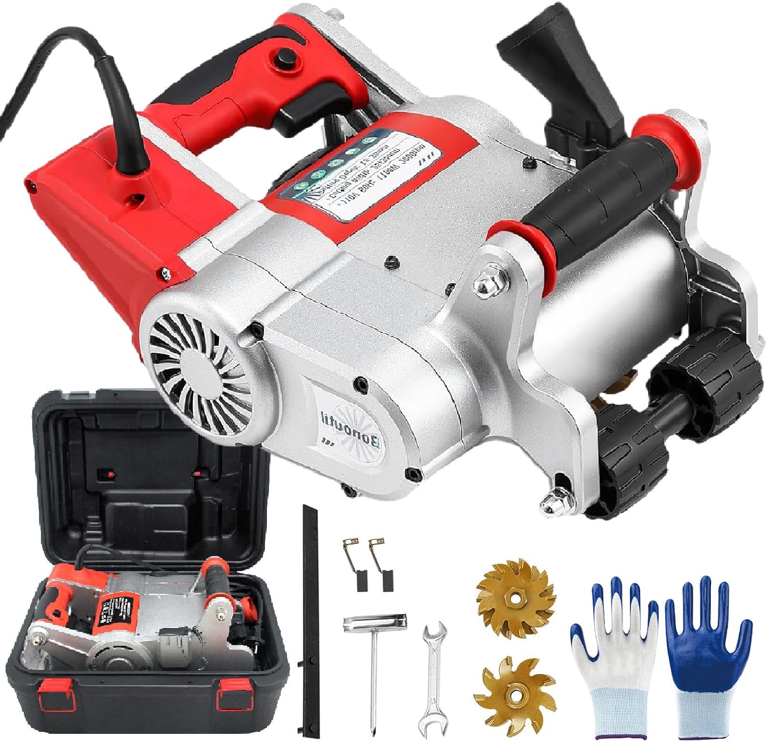 Wall Groove Cutting Machine, 1100W Electric Wall Chaser 25-35mm Adjustable Width, Lightweight Cement Wall Groover for Masonry & Brick Red-220V