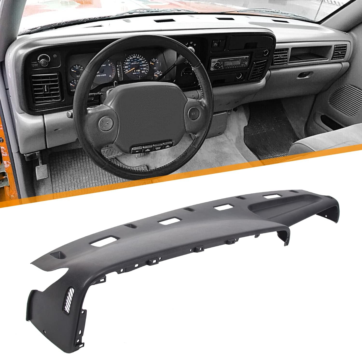 KUAFU Dash Replacement Compatible with 1994-1997 Dodge Ram 1500 2500 3500 Gray Top Dash Panel Cover Dashboard Replace for Part Number # 5EY72RC8