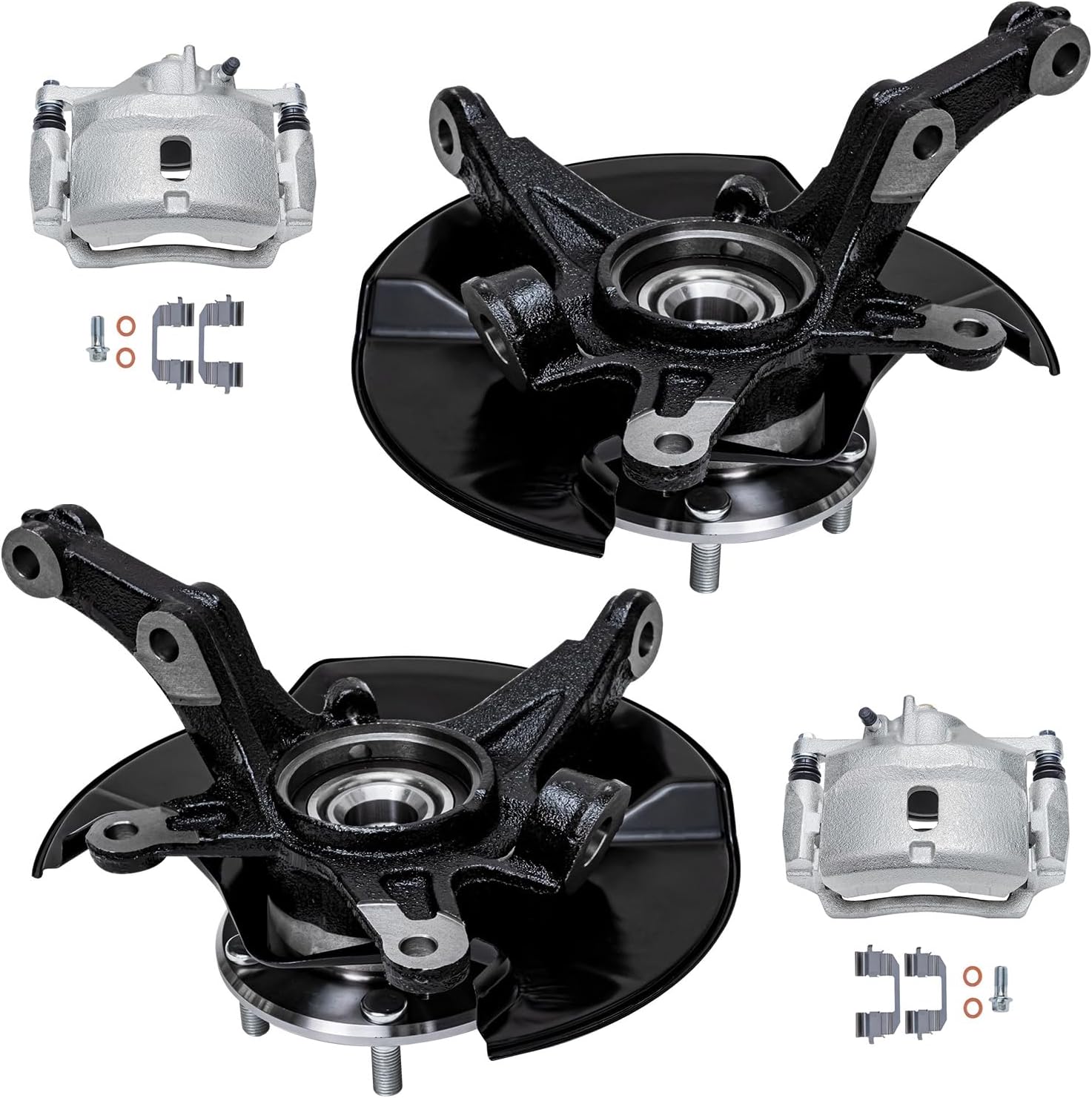 Detroit Axle - 4pc Front Steering Knuckles Kit for 06-11 Honda Civic, 2 Disc Brake Calipers w/Bracket 2 Steering Knuckles & Wheel Bearing Hubs 2006 2007 2008 2009 2010 2011 Replacement