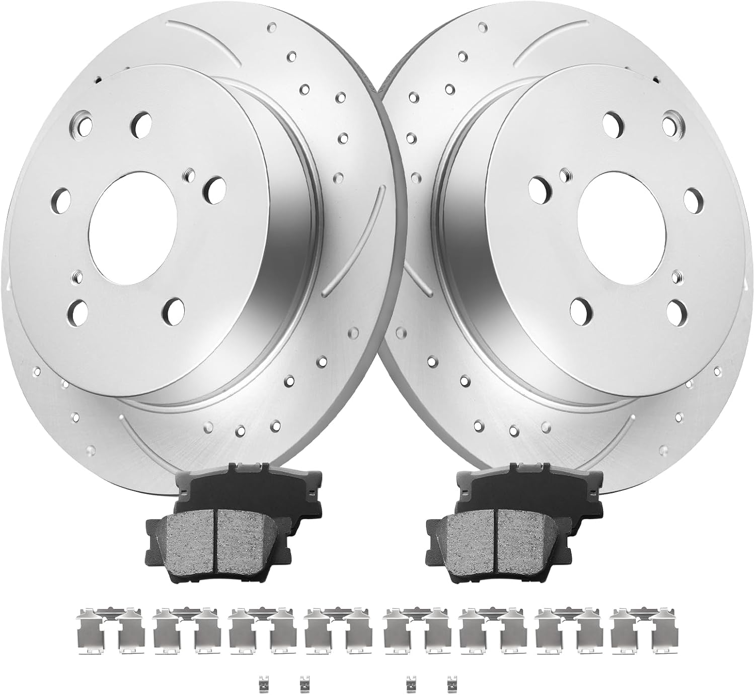 MOTOREVO Rear Geomet Brake Rotors Kit Compatible with RAV4 [ 2006-2018, 281mm11.1in ] Automotive Replacement Back Discs and Ceramic Brake Pads 2007 2008 2009 2010 2011 2012 2013 2014 2015 2016 2017