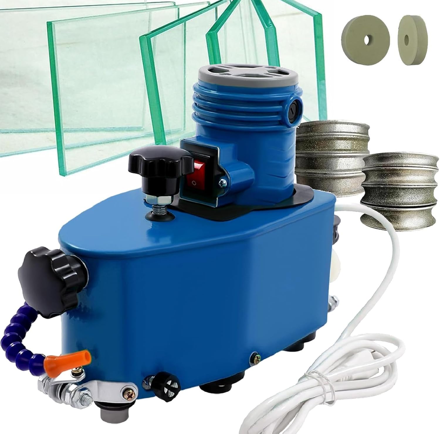 Portable Glass Edging Grinding Machine, Portable Straight Round Bevel Edge Grinder Polish, 850W for Glass, Stone, Ceramics Glass Edge Polishing Machine Blue