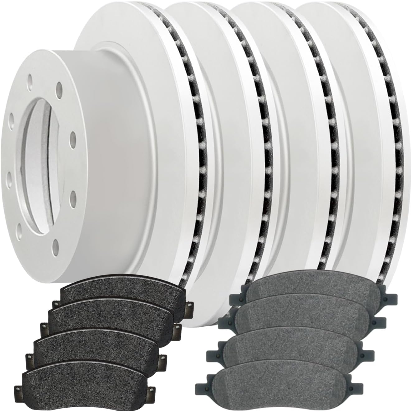 AutoShack Front & Rear Drilled & Slotted Brake Rotors Ceramic Brake Pads | Replacement for 2005-2007 Ford F-250 Super Duty | Silver Zinc Coated | 12-PC Brake Kit | SilverShield Pro