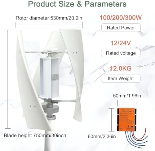 Maglev Vertical Windmill Generator Kit 100W/200W/300W - Quiet Turbine with Smart Controller for RVs, Boats, and Cabins - Efficient Renewable Energy Solution