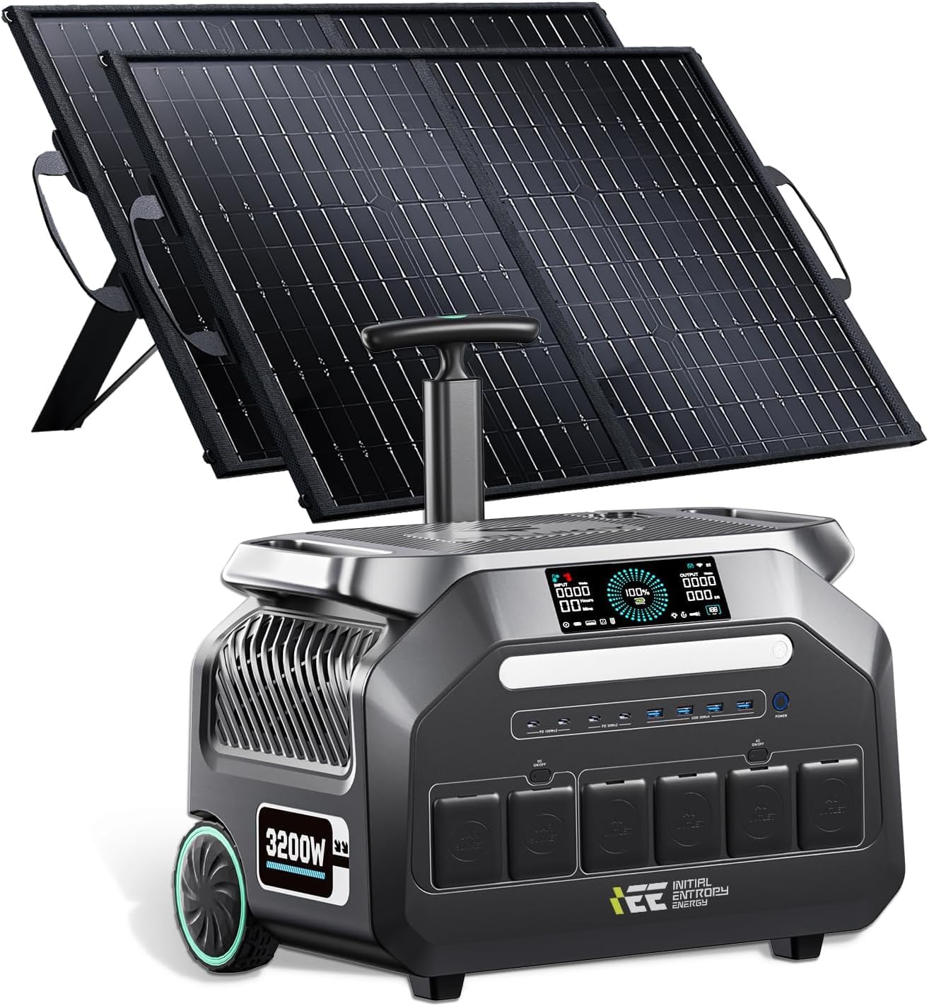 IEE P3200 Portable Power Station 3200W with 2x100W Solar Panel, 2048Wh Solar Generator, 1800W AC Charging, AC Outlets x 4, LiFePO4 Battery Power Station for Home Backup, Camping, RV, Emergency