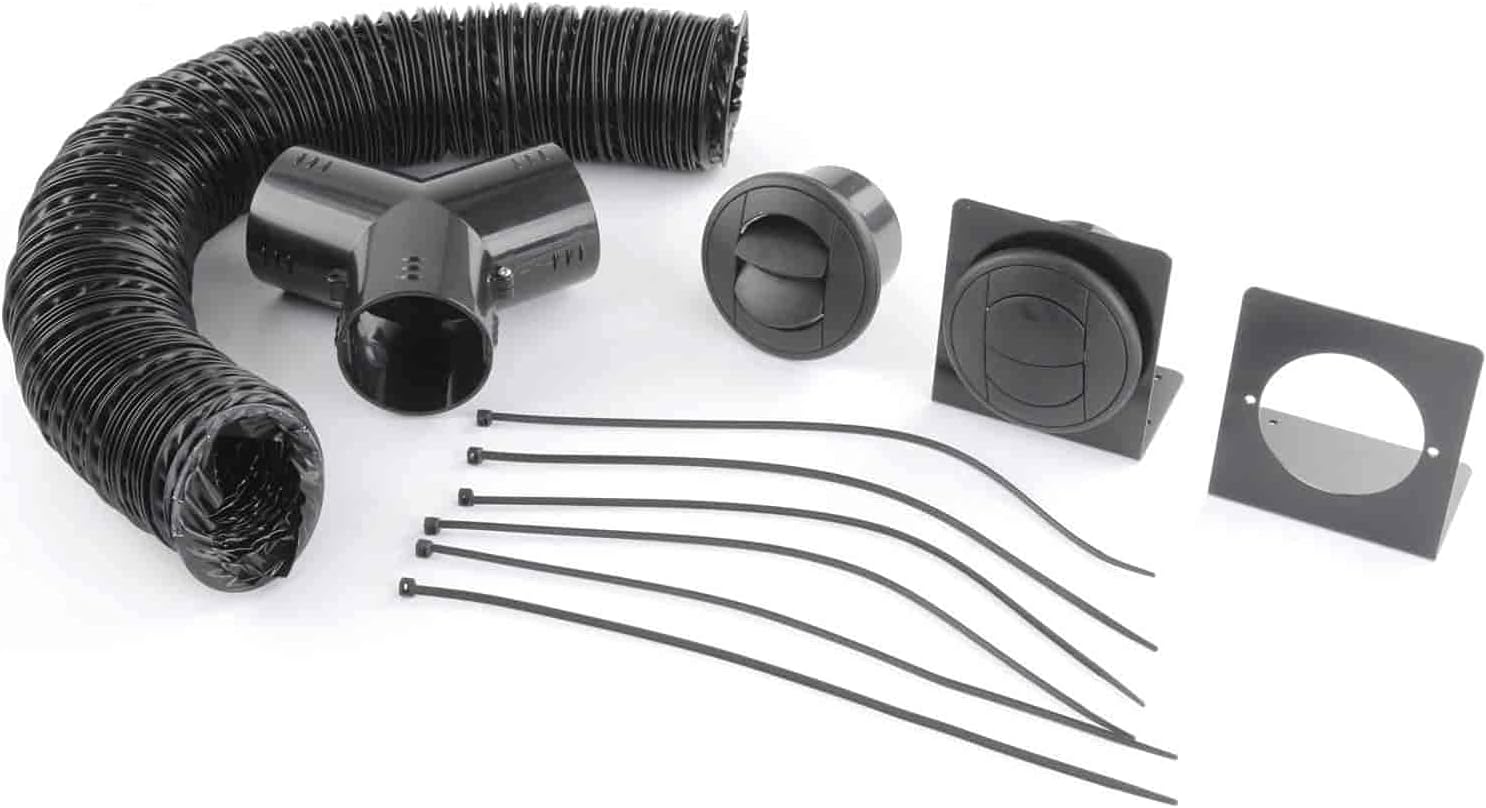 JEGS Auxiliary Heater & Duct Kit | 260 CFM Airflow | 28,000 BTU of Heat | Dual Front Vents | 3-Speed Fan | 12-Volt | Includes Heater Assembly, Defroster Kit, And Louver/Vent Kit