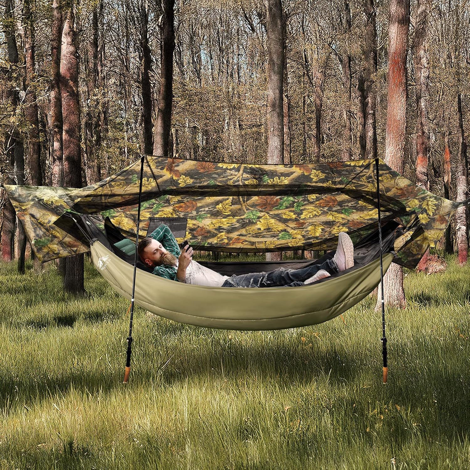 Night Cat Camping Hammock Tent: Lightweight Portable 4 in 1 Hammock with Rain Tarp and Mosquito Net for Hiking Jungle Outdoor