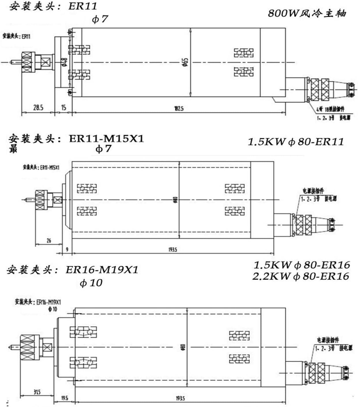 Round air-Cooled Spindle 800w/1.5kw/2.2kw Four-Bearing Universal high-Speed air-Cooled Motor(1.5kw220VER11)