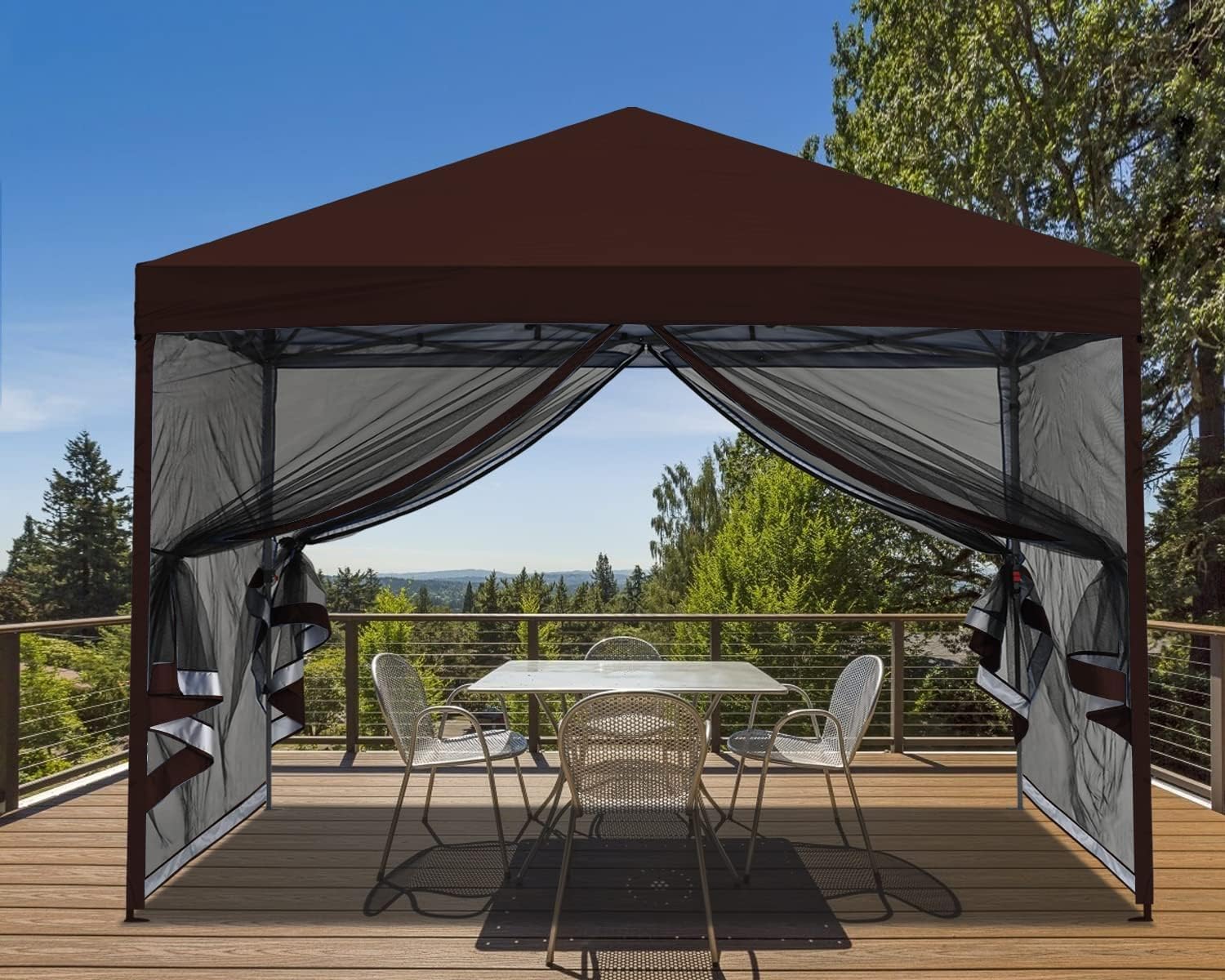 MASTERCANOPY Pop-Up Quick Outdoor Canopy with Netting Screen Walls (10x10, Coffee)