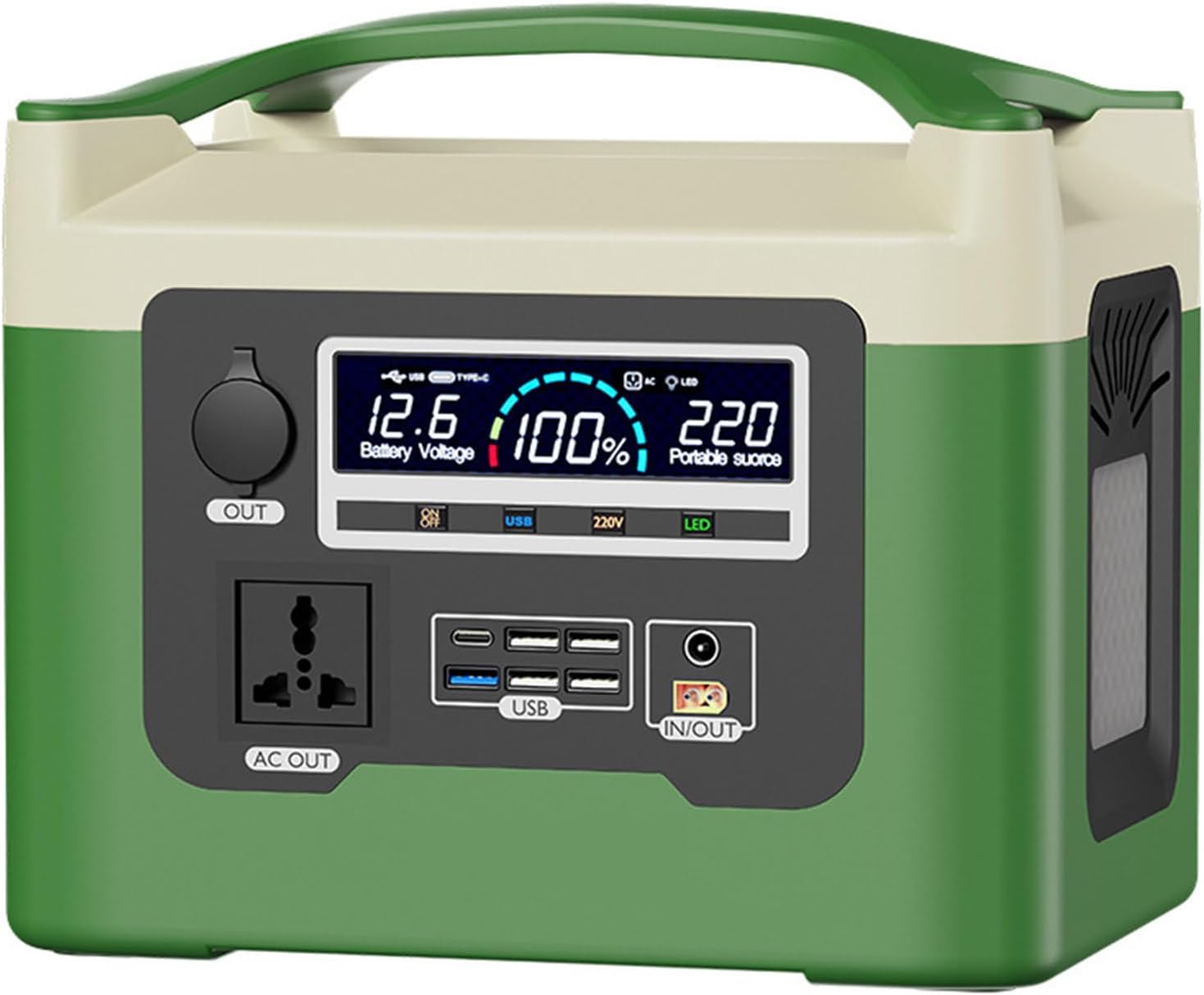 Portable Outdoor Generator 800W 220V Mobile Power Supply Suitable for Setting Up Stalls, Self-Driving Tours, Camping, Energy Storage and Power Outage Emergency,Green-480Wh
