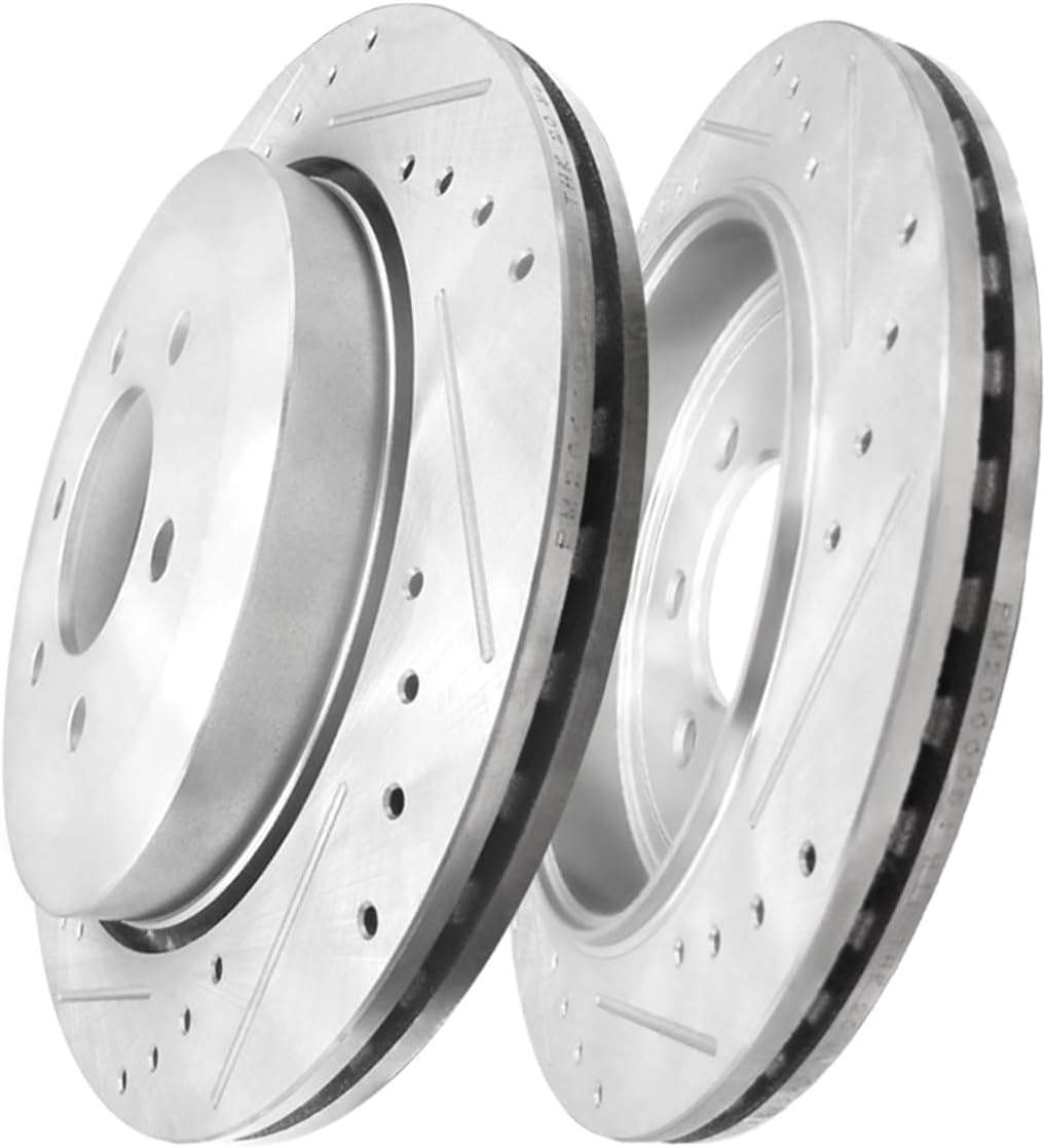 PM Auto Rear 342mm Drilled Slotted Disc Brake Rotors Replacement For 2007-2017 Lincoln Navigator, Automotive Replacement Brake Rotors