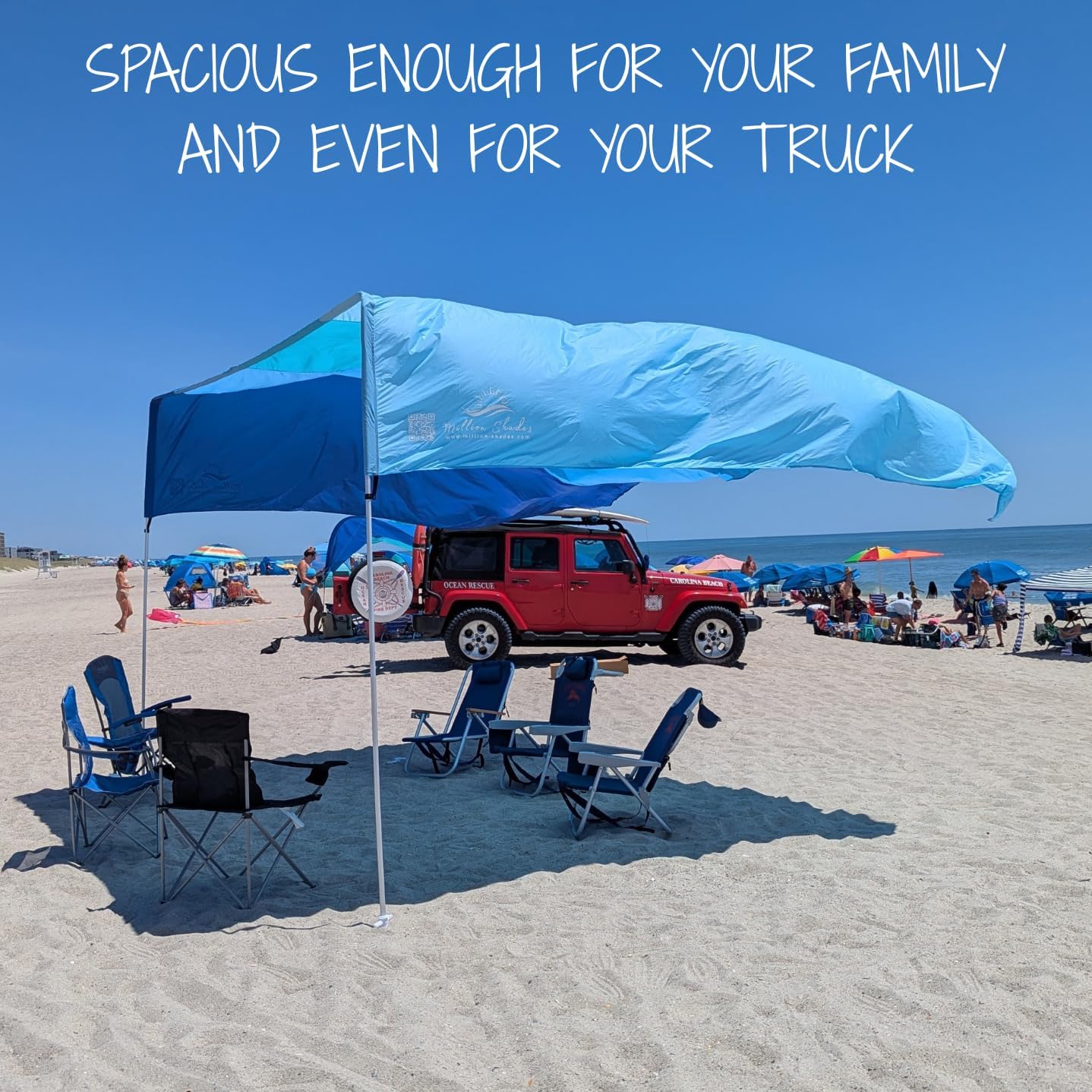 MillionShades™ Beach Shade Canopy – Grande 14 ft x 14 ft Wind-Propelled™ Sun Shade for Beach with UPF 50+, 360° Views, Quiet & Lightweight Design, Easy Setup Tent - Windproof Beach Shelter