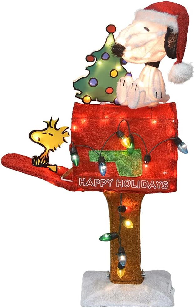 Peanuts 32 Inch Prelit Christmas Holiday Yard Decor 3D LED Indoor Outdoor Lighted Decoration Snoopy on Mailbox