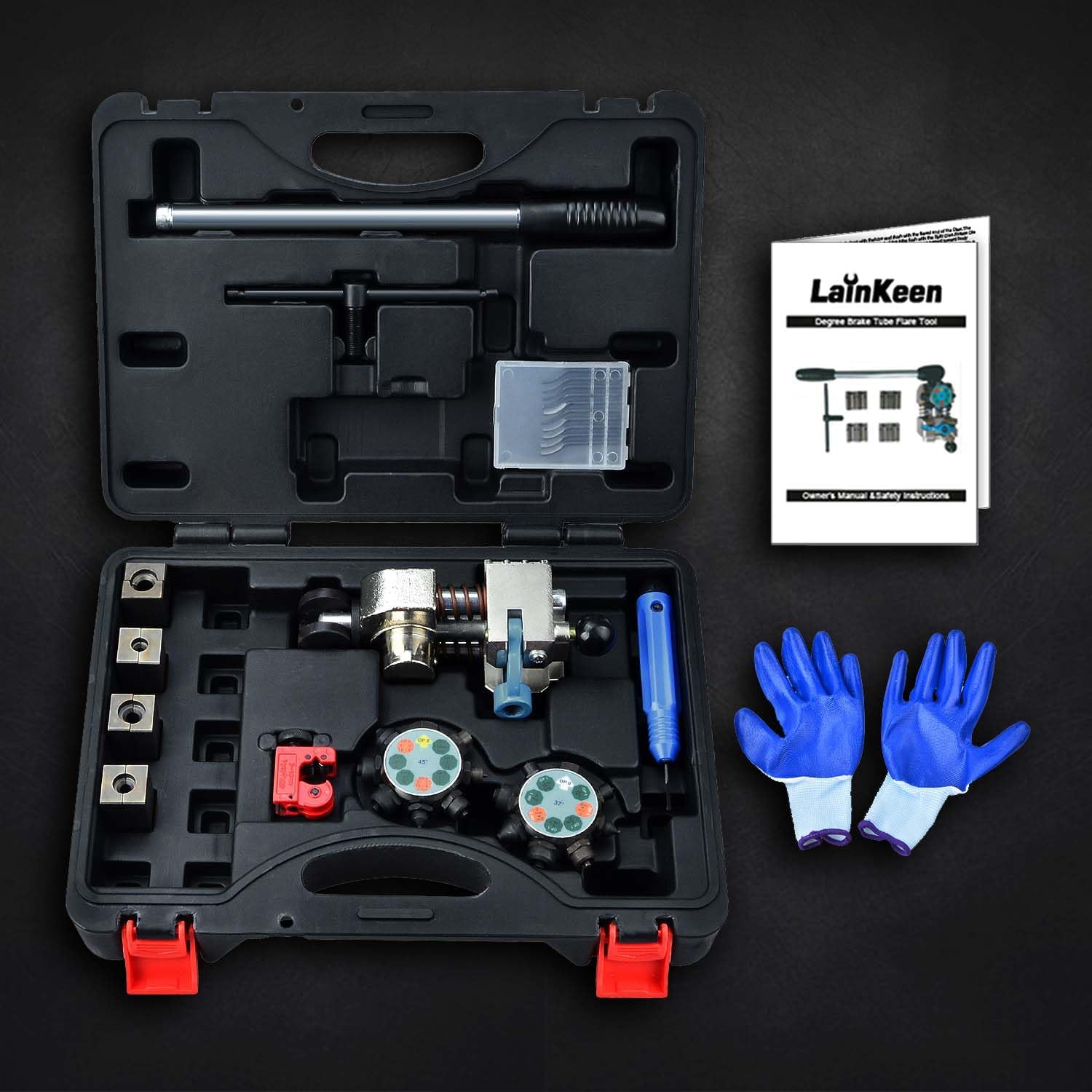 LainKeen Professional Brake Tube Line Flaring Tool 45 and 37 Degree Set, Single, Bubble, Double Flare Tool Kit
