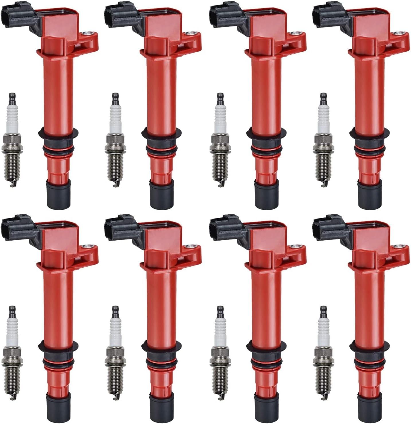 ENA Set of 8 Red Ignition Coil Pack and Spark Plugs 2000 2001 2002 2003 2004 2005 2006 2007 2008 Compatible with Jeep Dodge Durango Ram 1500 Dakota Grand Cherokee 4.7 V8 Coils Plugs for UF270 4503