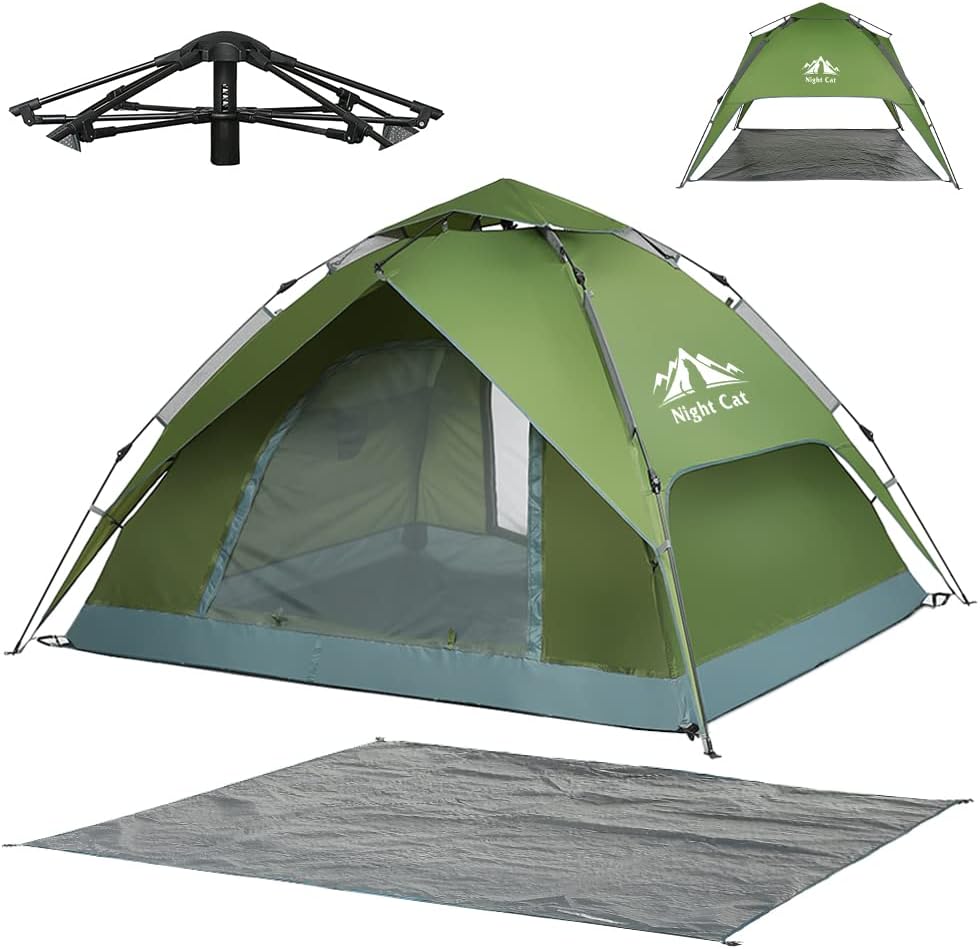 Night Cat Instant Popup Tents 2-3 Persons with Footprint Tarp Easy Setup Camping Tent with Rainfly Double Layers Waterproof Automatic Hydraulic Mechaism