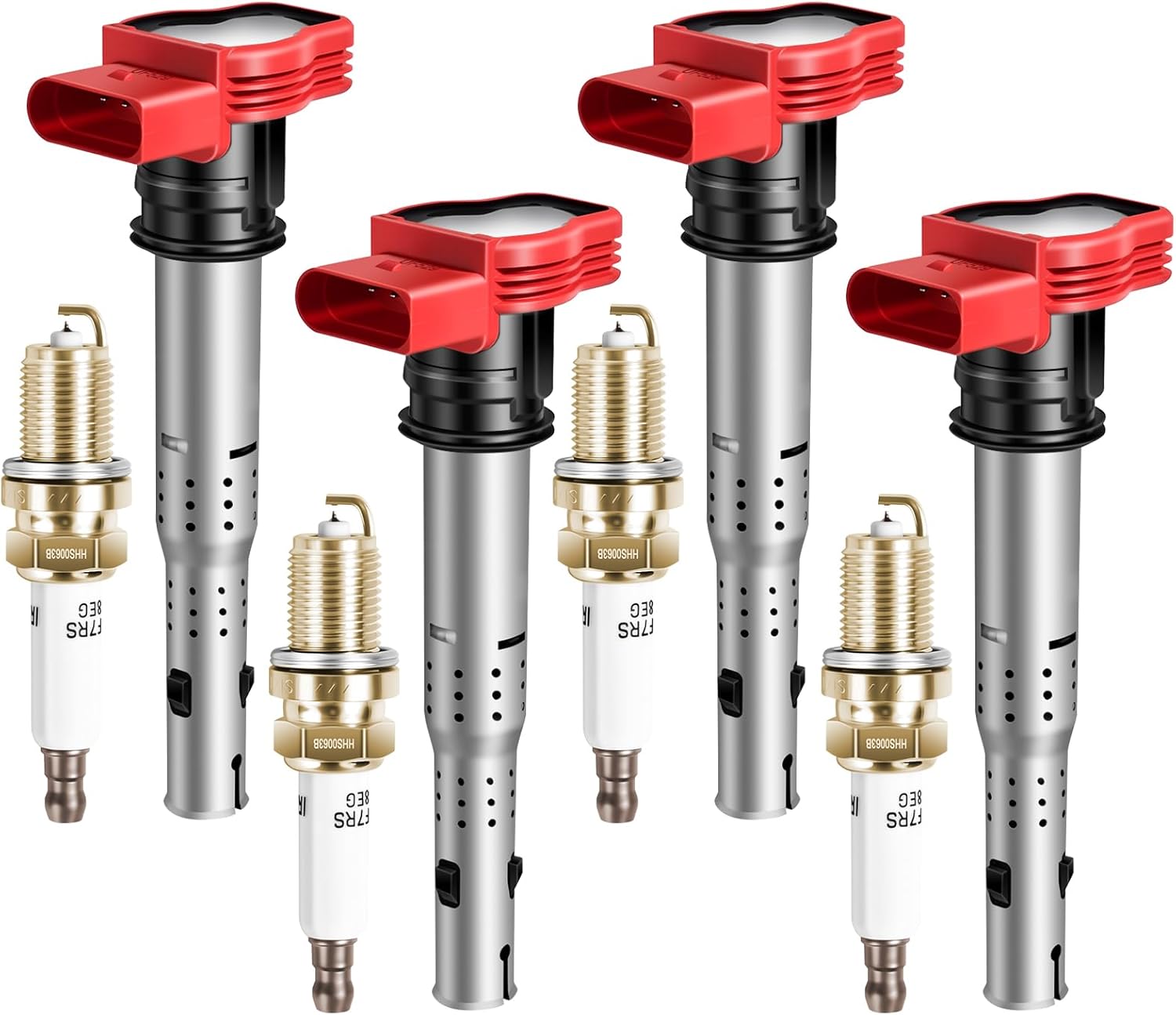 UF529 Ignition Coil Pack Iridium Spark Plugs Fits for Audi A3 A4 A5 Q5 TT, Fits for Volkswagen Beetle CC Golf GTI Jetta Passat L4 1.8L 2.0L 3.0L 3.2L 2005–2016 Set of 4