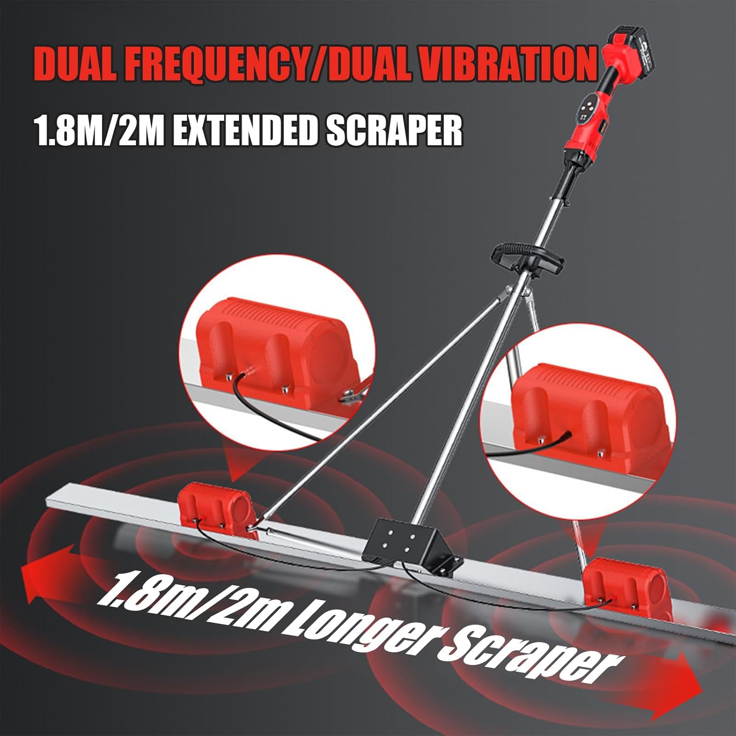 Cordless Battery Powered Concrete Screed Finishing Tools, Concrete Screed Vibratory Kit, Concrete Finishing Tool,Two 92.5wh Lithium Battery, Steel Ruler Length 71in or 79in 1.8m