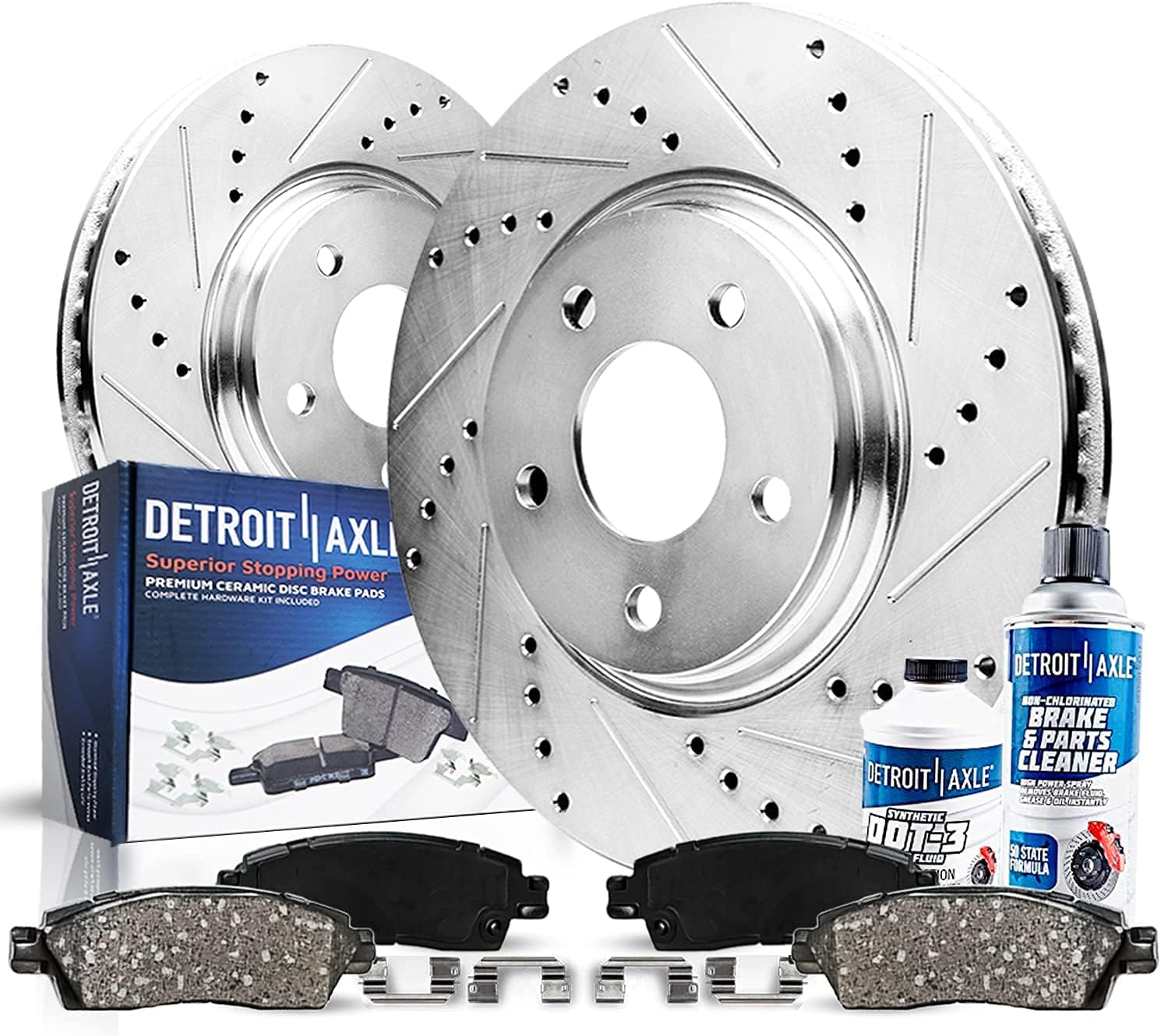Detroit Axle - Front Brake Kit for 2009-2019 Toyota Corolla Matrix Pontiac Vibe 2008-2014 Scion xD Drilled & Slotted Disc Brake Rotors Ceramic Brakes Pads 2010 2011 2012 2013 Replacement