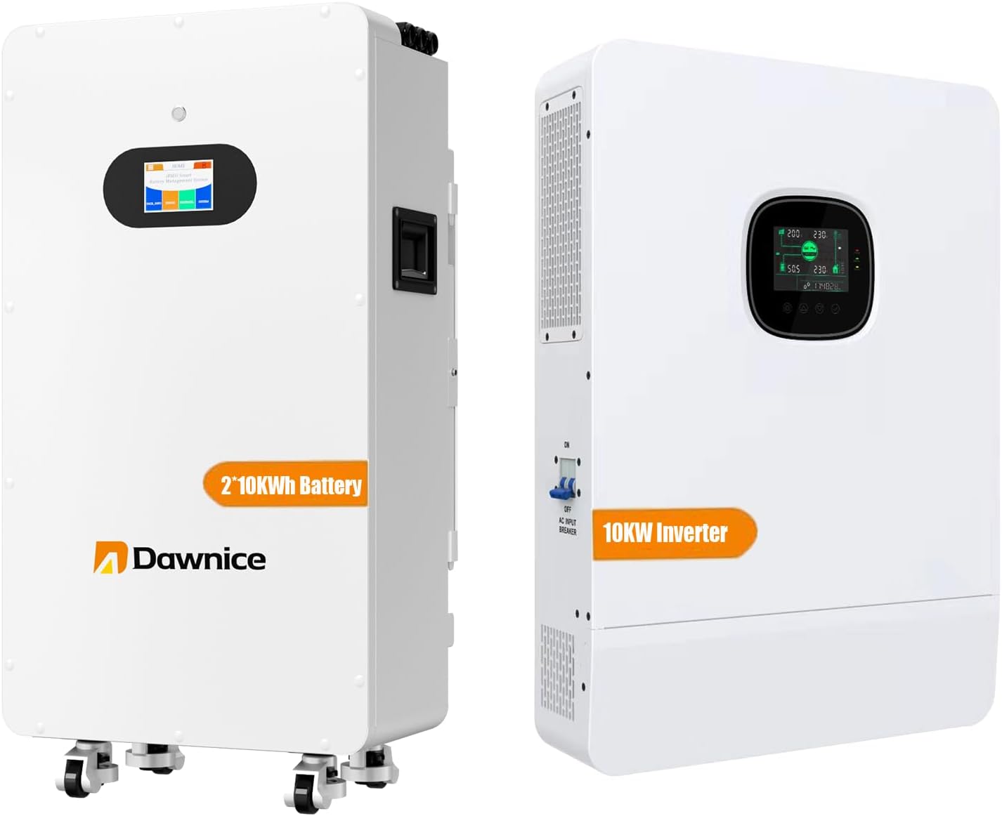 2Sets 51.2V 410Ah 20KWh LifePO4 Lithium Solar Batteries Built in 200A BMS,10KW Off-Gird Inverter Built in 2 MPPT Charge Controll Home Energy Storage Power Supply DC to AC Bluetooth Wireless