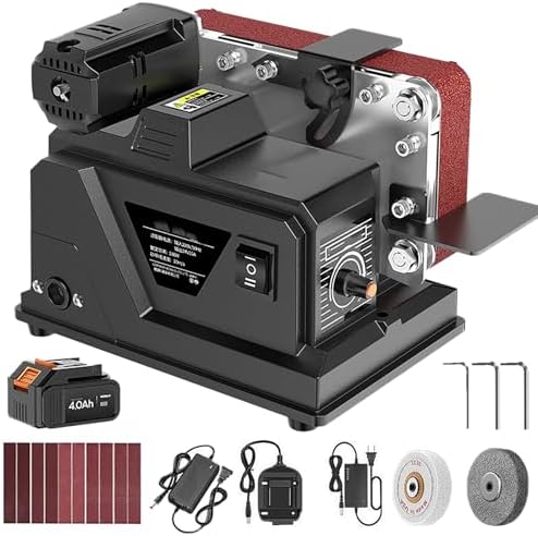 Mini belt sander, electric bench sander, belt speed 10 m/s, stepless adjustment, forward and reverse switch, dual feed, for wood, metal, crafts, DIY projects