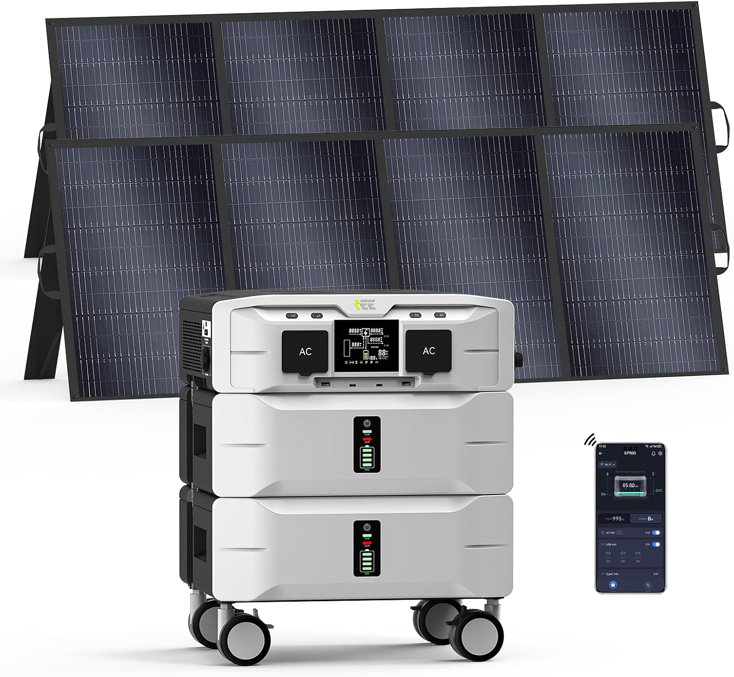 IEE 5120Wh Portable Power Station SP5000 with 2x400W Solar Panel, 120/240V 5000W(Peak 9000W) AC Output Solar Generator, Expandable Capacity, LFP Battery Generator for Home Use, Power Outages, RVs