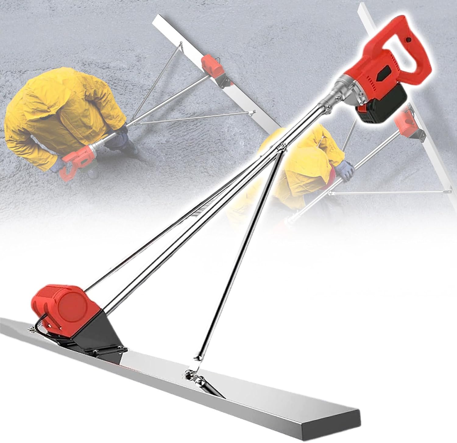 Concrete Vibration Tool Cordless Battery Powered Concrete Leveling Tamper Ruler, 3000-6000RPM 1.5m Cement Screed for Concrete Processing,110V 1Battery (110v 1battery)