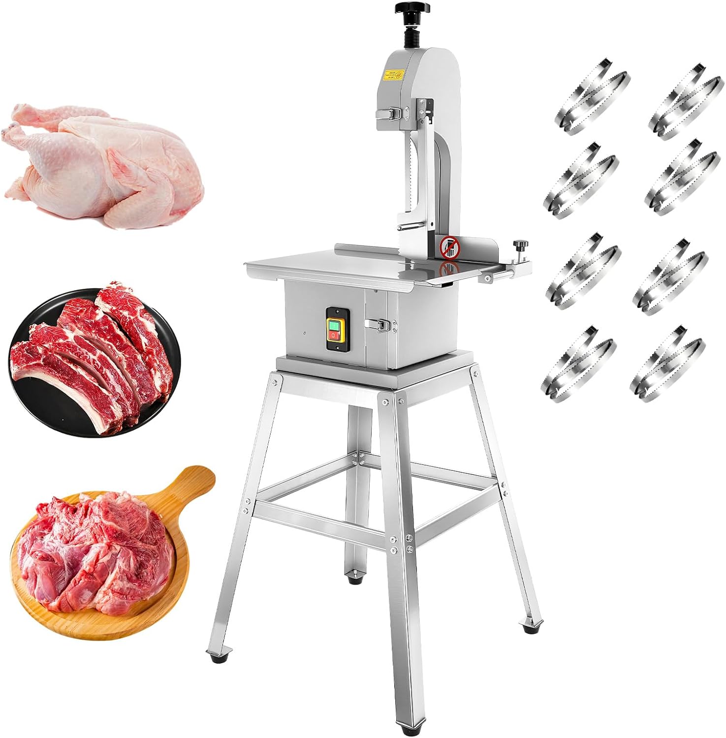 Electric Bone Saw Machine, 2500W Commercial Frozen Meat Saw, Meat Cutter with 8 Saws Blades, 19x12