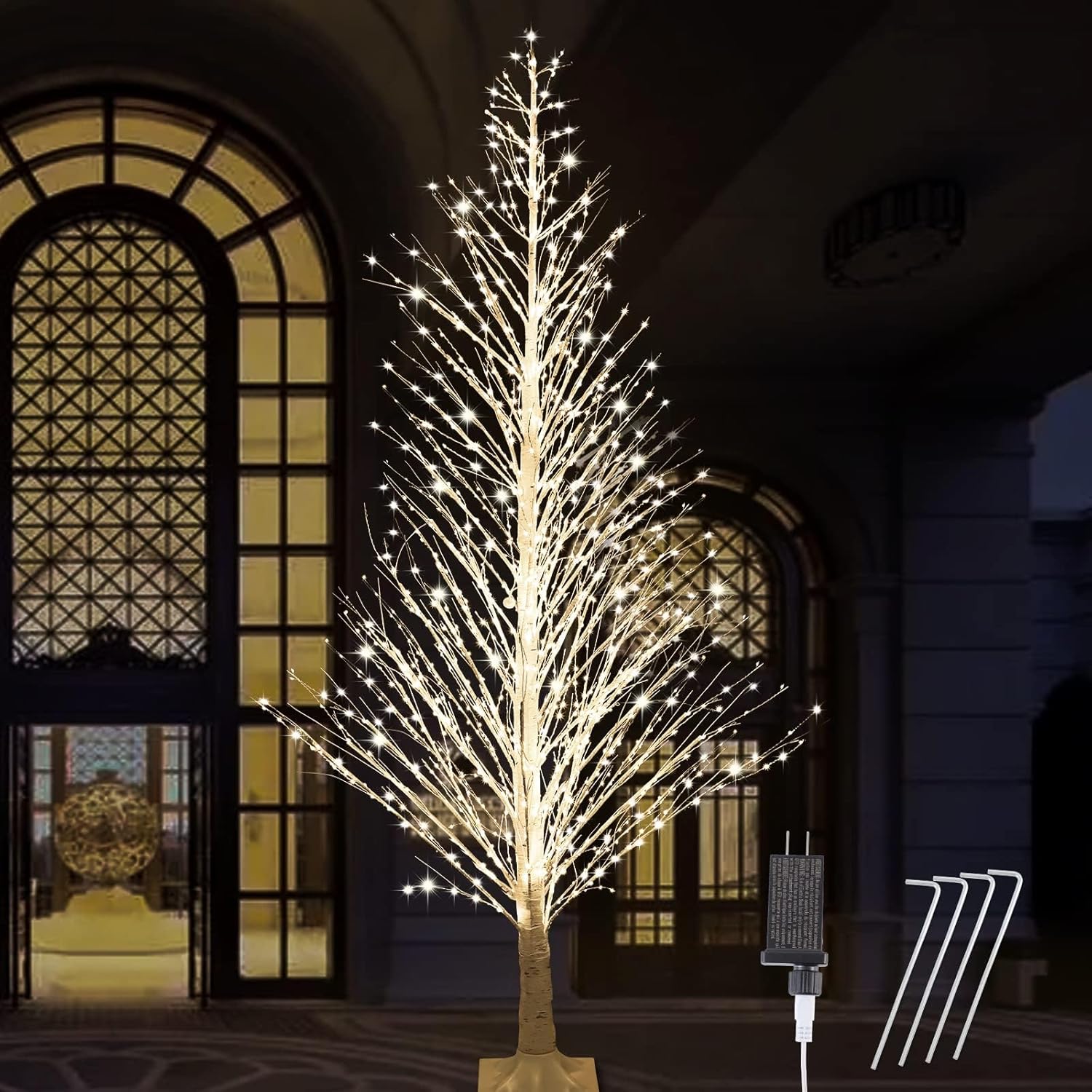 Anycosy 7FT Lighted Birch Tree LED Warm White Lights with Twinkle Lights，Twinkling or Steady Function for Selected Prelit Christmas Tree for Christmas Indoor/Outdoor Decoration