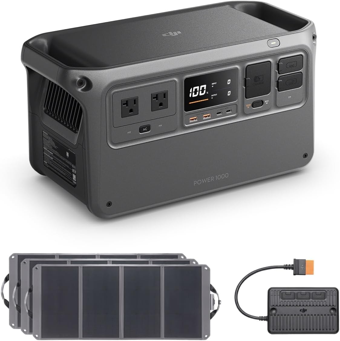 DJI Power 1000 Portable Power Station, 1024Wh Generator with 3x 100W Solar Panels, LFP Cell, 70-Min Fast Charging, 2200W Stable Output, Solar Generator for Home Backup, Camping & RVs, Off-grid,