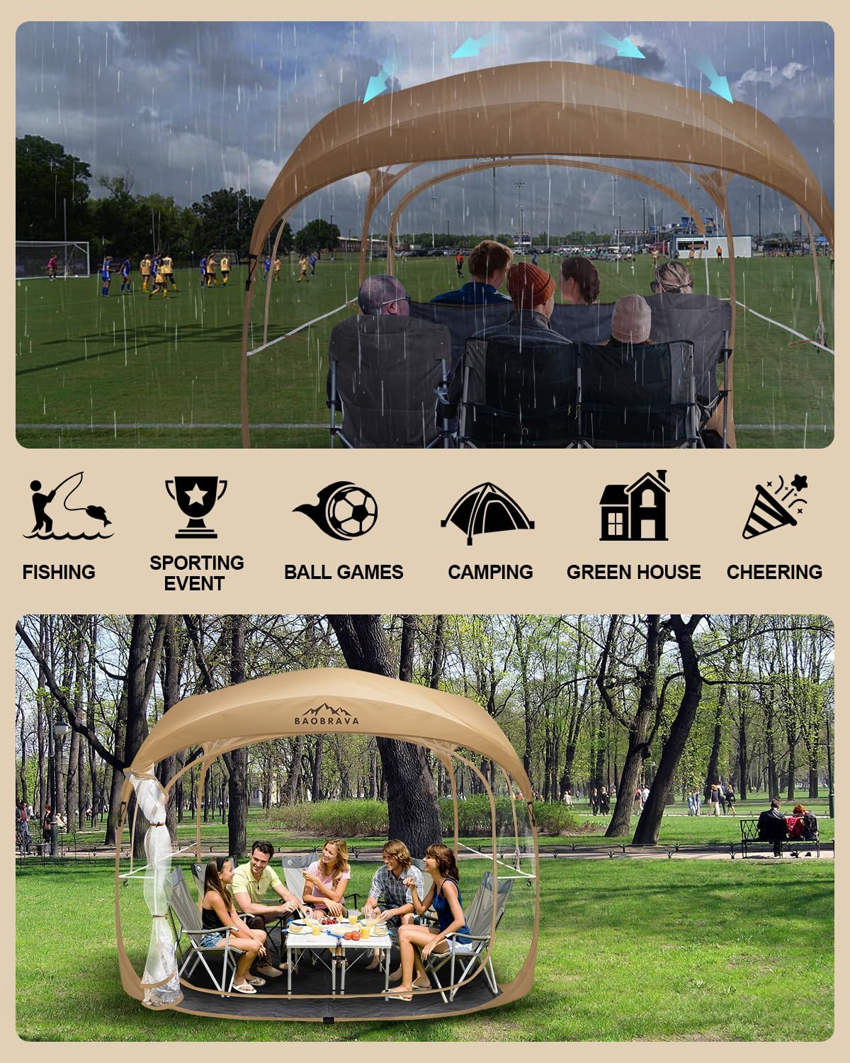 Pop Up Sports Tent - Thick PVC, Scratch-Resistant Bubble Clear Tent, Instant Weather Proof Pod with Extra Top Cover for Soccer, Football Games, Outdoor Events, 1-6 Person