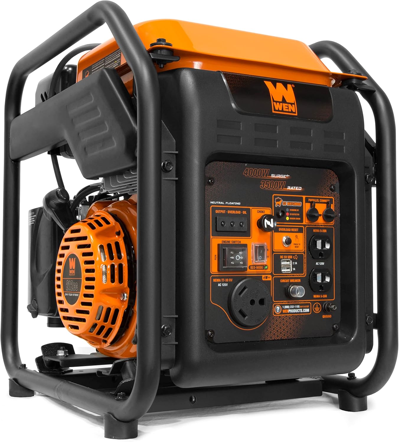 WEN GN875i RV/Transfer-Switch-Ready 8750-Watt Electric Start Open Frame Inverter Generator, Black