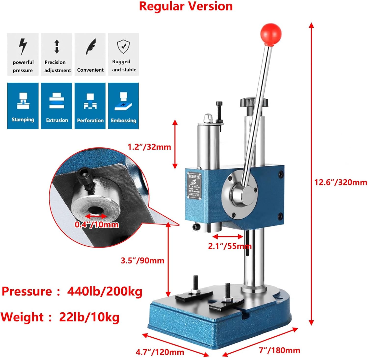 12.6 in Arbor Press, 1100lb Precision Manual Presses for Stamping, Bending, Drawing and Forming(440lb/200kg)