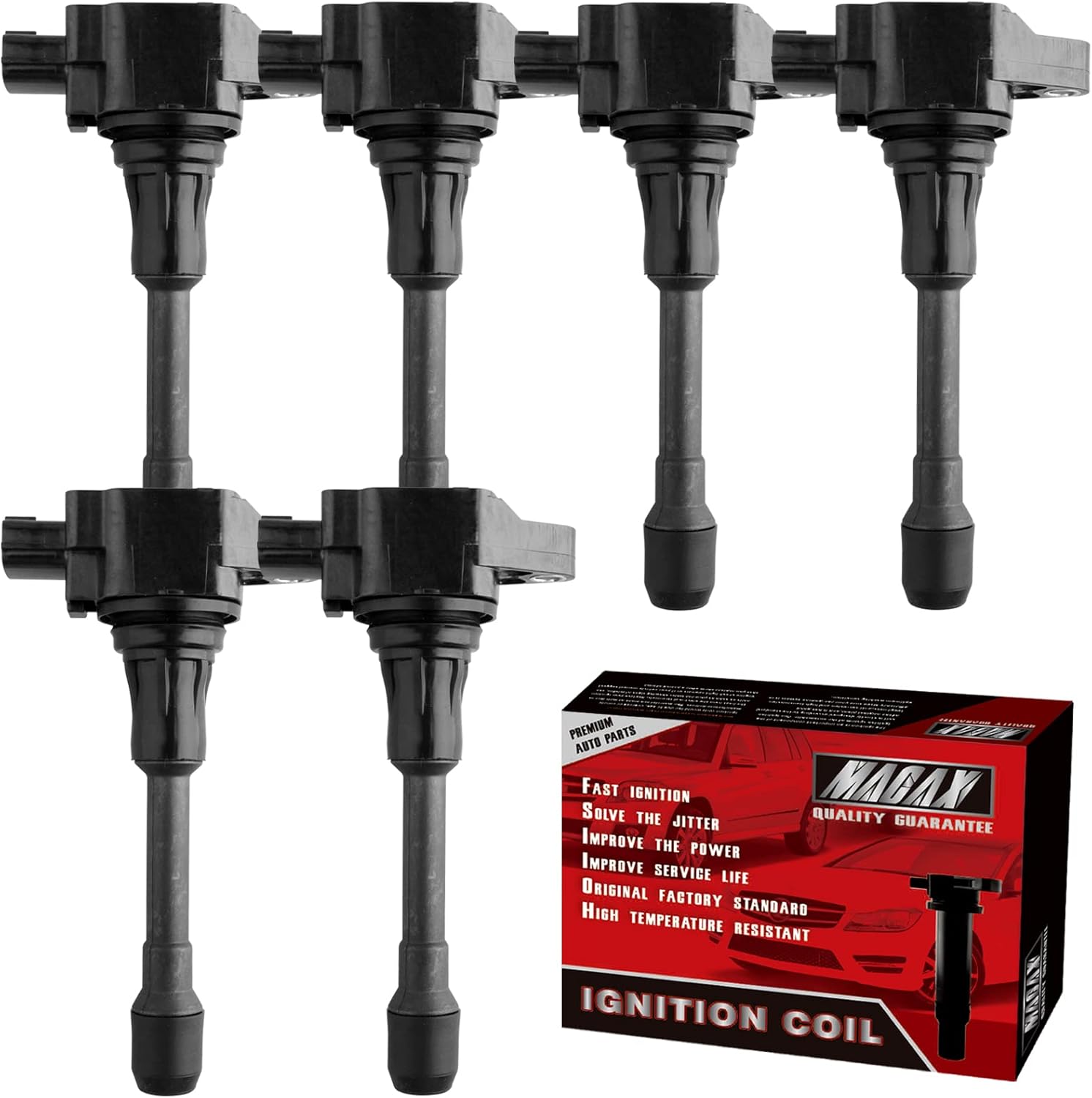 Set of 6 Ignition Coils UF617 22448-EY00A Compatible with Nissan Infiniti 370Z G37 M37 Q50 Q60 Q70 QX50 QX70 - V6 3.7L