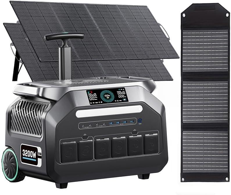 IEE 3200W Solar Generator,P3200 Portable Power Station with 2x400W Solar Panel,2048WH Lifepo4 Battery,1800W 1.2H Fast Charge,Below 30DB,14 Output Ports 5-8MS EPS,for Home Backup,RV.